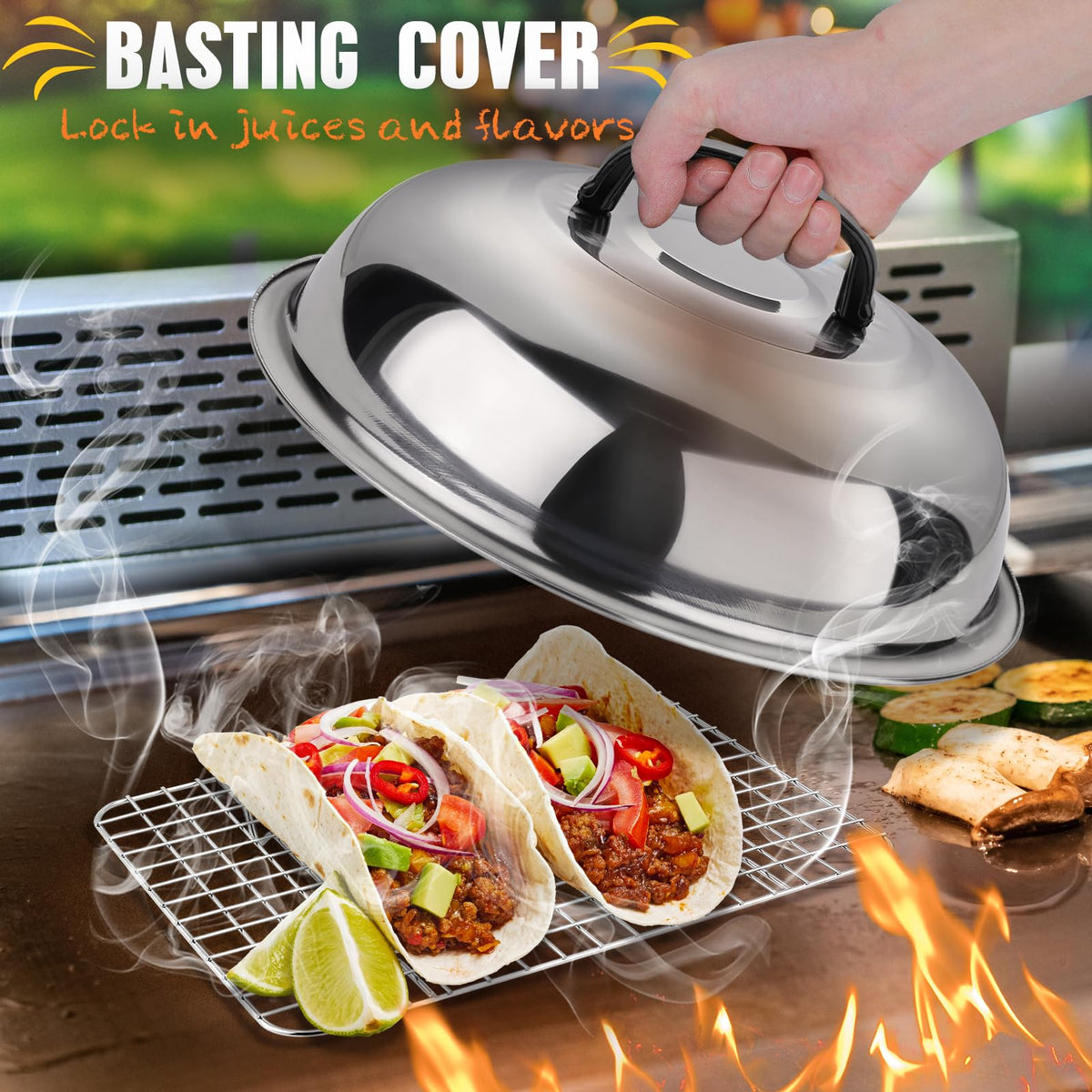 RINPIR 33PCS Griddle Accessories Kit for Blackstone, Flat Top Grill Accessories Tools with Cooling Rack, Melting Dome and Burger Press, Professional Hibachi Spatula Gift Set for Outdoor Teppanyaki BBQ