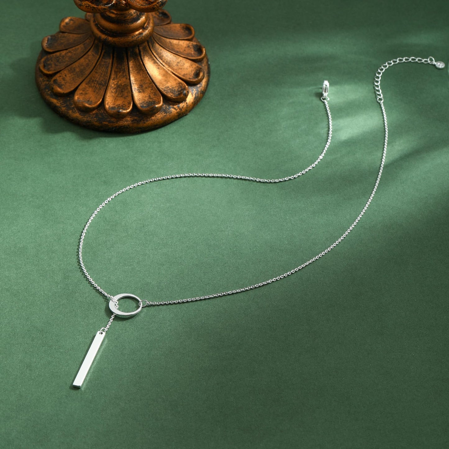 JIKASI Long Necklaces for Women Trendy Sterling Silver Plated Y Long Necklace Drop Bar Pendant Lariat Y-Shaped Necklace Silver Dainty Jewelry Gifts for Women