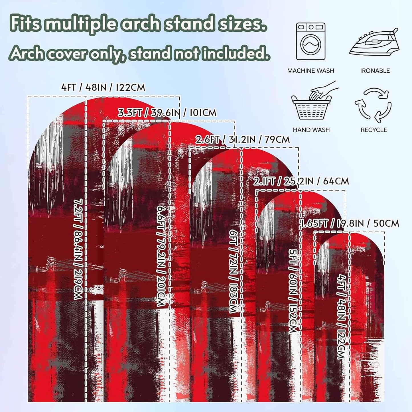 Jnbasdffb 7.2 Red Abstract Wedding Arch Cover, Stretchy Spandex Arch Backdrop Stand Covers FT, Modern Mottled Art Oil
