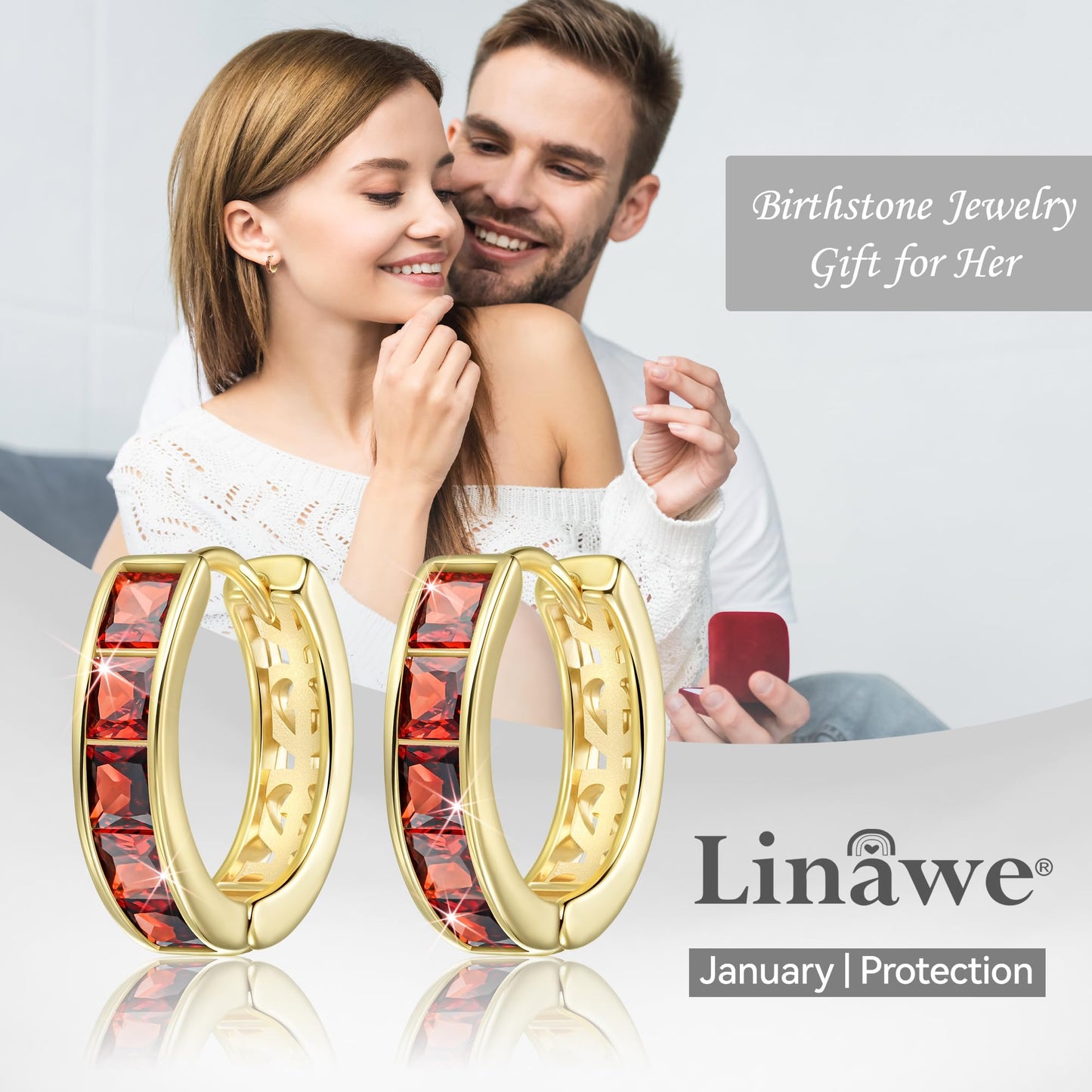 Linawe Gold Hoop Earrings, Small Chunky Huggie Earrings for Women Trendy, Tragus Piercing Jewelry, Red Cubic Zirconia Rhinestone Imitation Diamond Ruby Crystal Mini Hoop, Helix Earrings