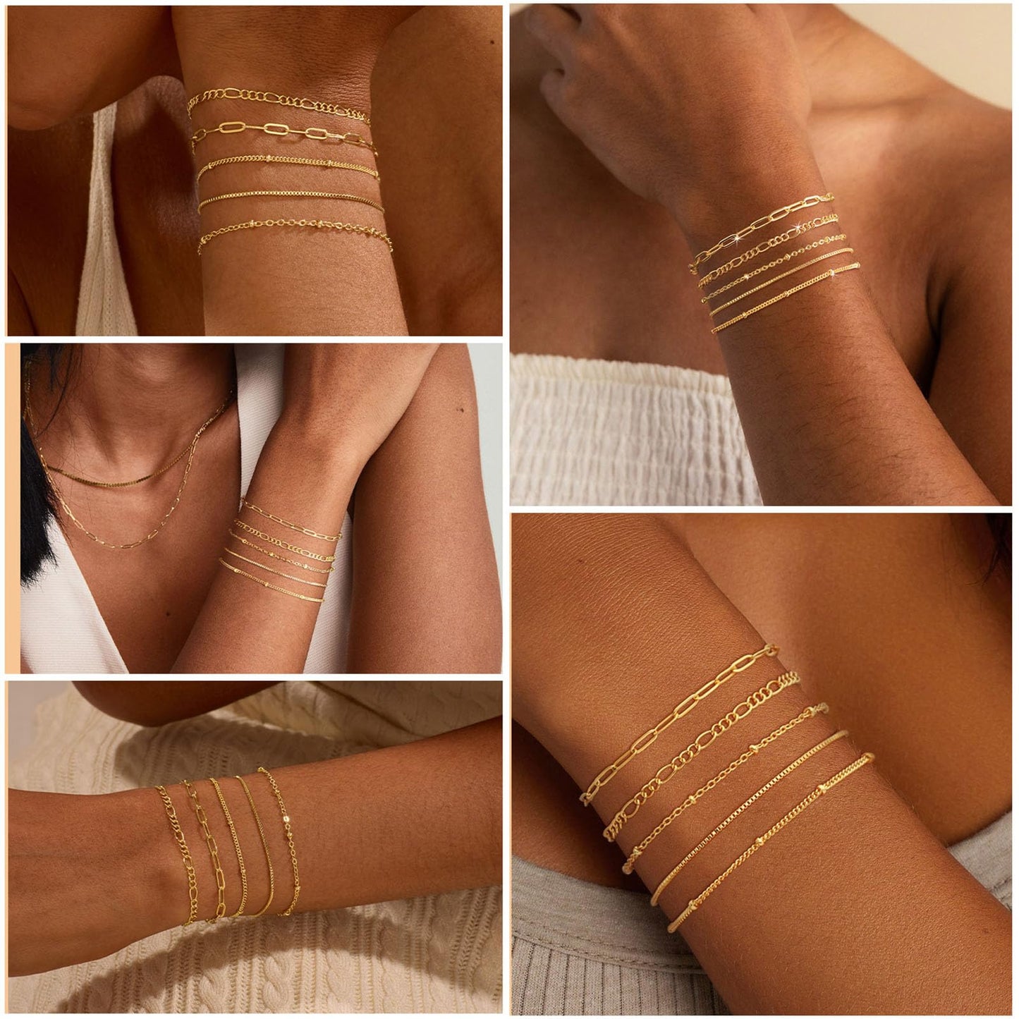 Gold Bracelets for Women, Dainty 14K Gold Plated Bracelet Stack for Women Trendy CZ Tennis Paperclip Cuban Chain Stackable Adjustable Waterproof Link Bracelet Jewelry Set Fashion Accessories Gifts
