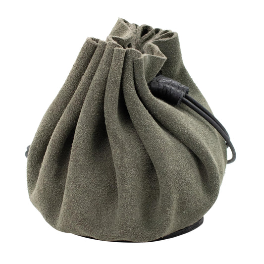 Mythrojan medieval leather pouch suede drawstring belt bag for larp, viking, renaissance cosplay, coin & jewelry waist purse- dark green, 4.9" x3.5"