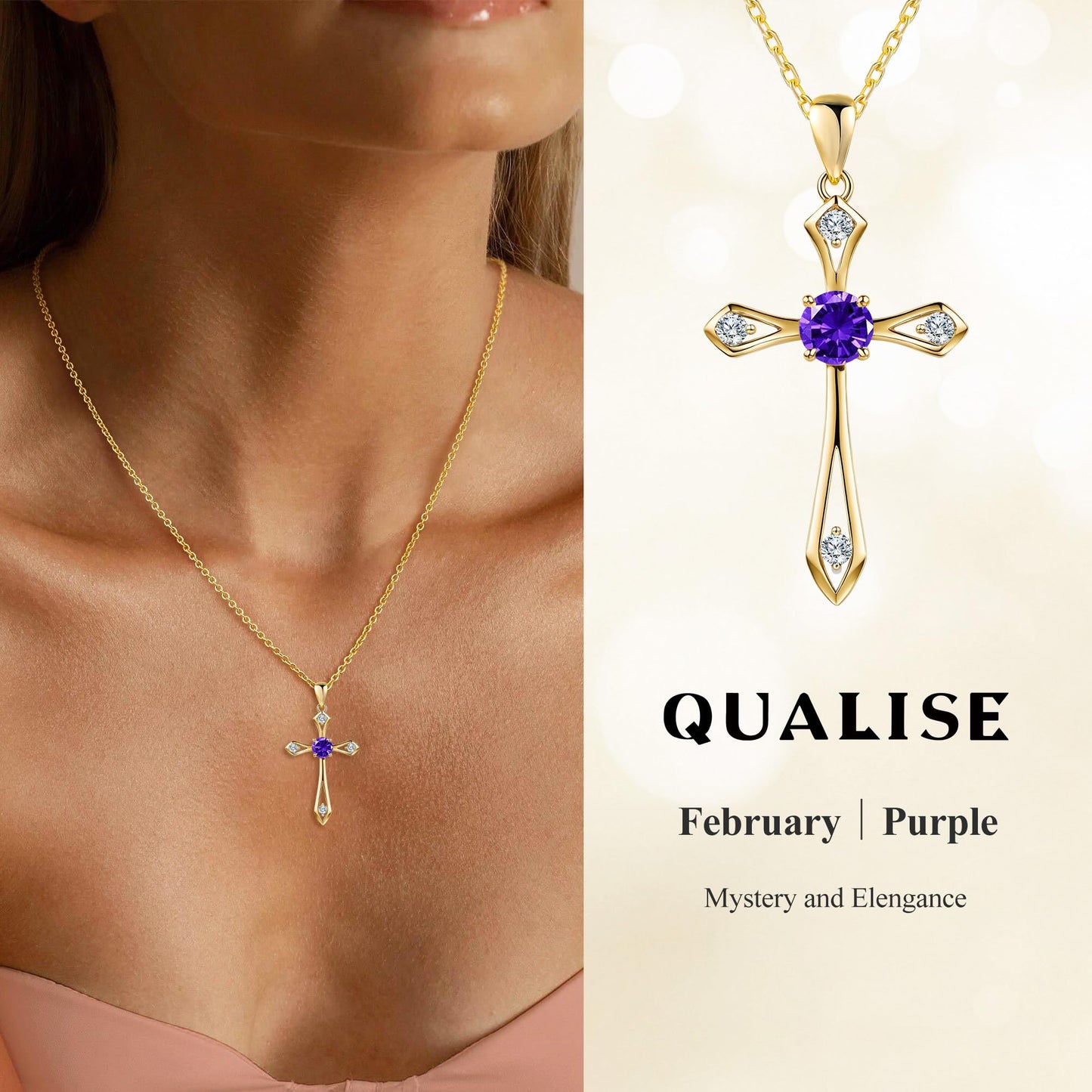 14K Gold Plated Solid Cross Necklace for Women,925 Sterling Silver Ladies Faith Cross Birthstone Pendant Christian Religious Confirmation Baptism Everyday Fine Jewelry Anniversary Birthday Gifts for Mom,Girlfriend,Grandma,Sisters