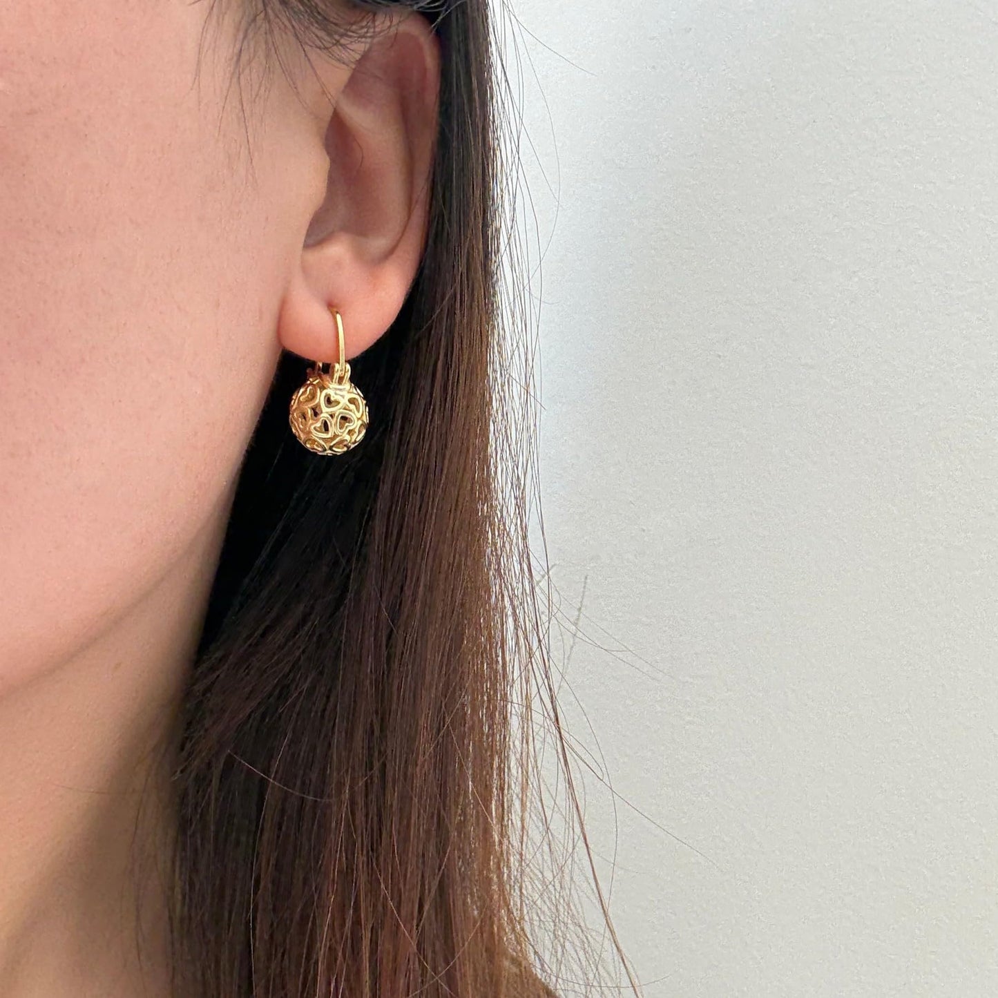 OwMell Elegant 925 Sterling Gold Pearl Drop Earrings Dangle Stud Gold Plated Earrings for Women Large Size 12mm - Hollowed Heart Gold