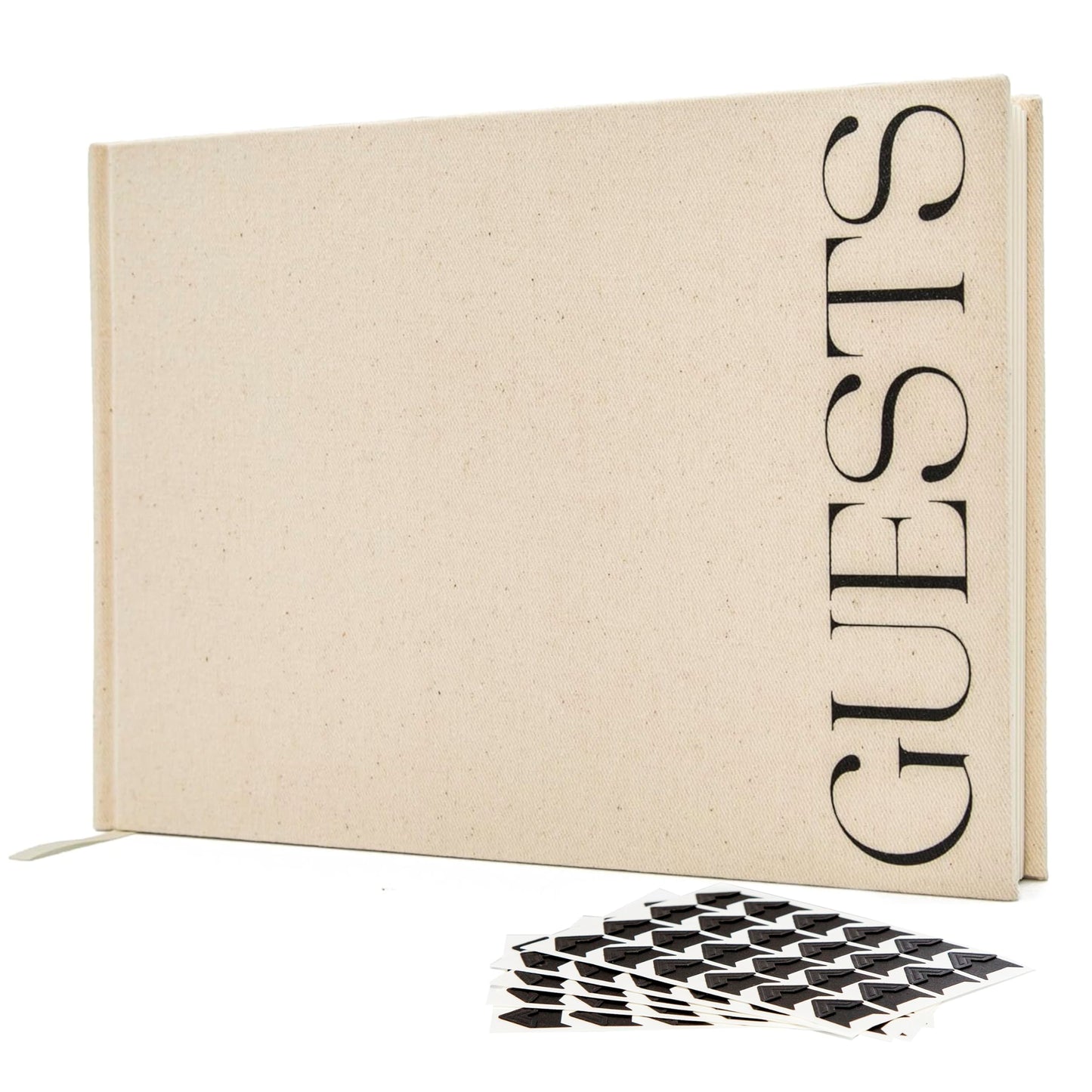 Modern Album Designs Cream Guest Book with Black Sticker Sheets for Photos - 9.5 x 7 Real Linen Hardcover Guestbook for Wedding Ceremony Reception Signin, to Add Polaroid & Write Messages