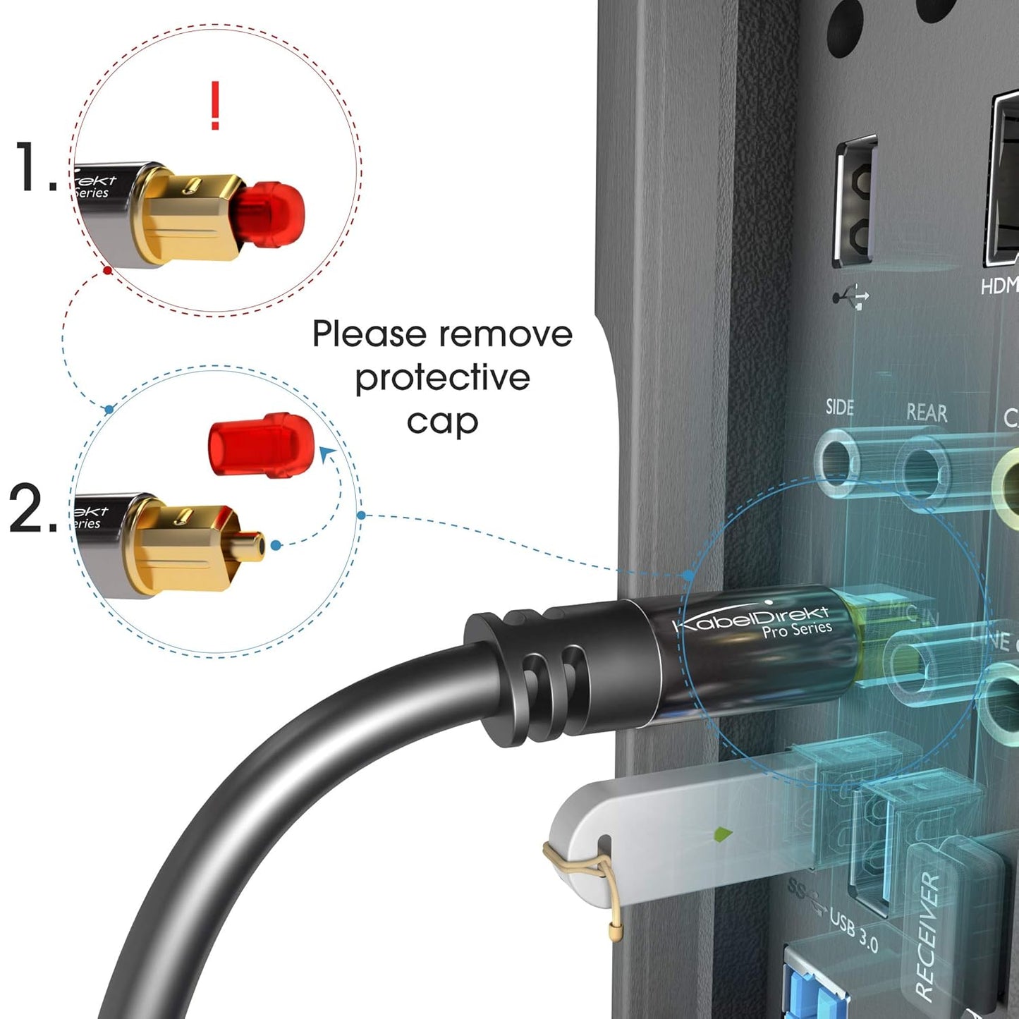 50ft PS4 TOSLINK Optical Audio Cable Designed in Germany Fiber Optic Cable for Soundbar, SPDIF Digital Optical Audio