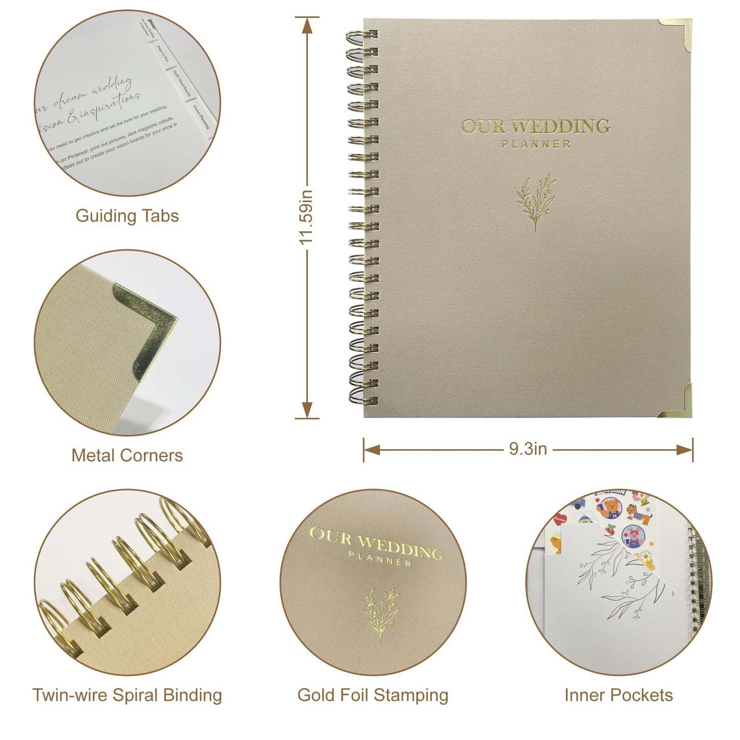 WeddingGiftsWedding Wedding Planner Book and Organizer for Bride - Elegant Linen Cover Wedding Planning Binder with Checklists,Pockets & Calendars,Perfect Engagement Gifts for Couples(Apricot)