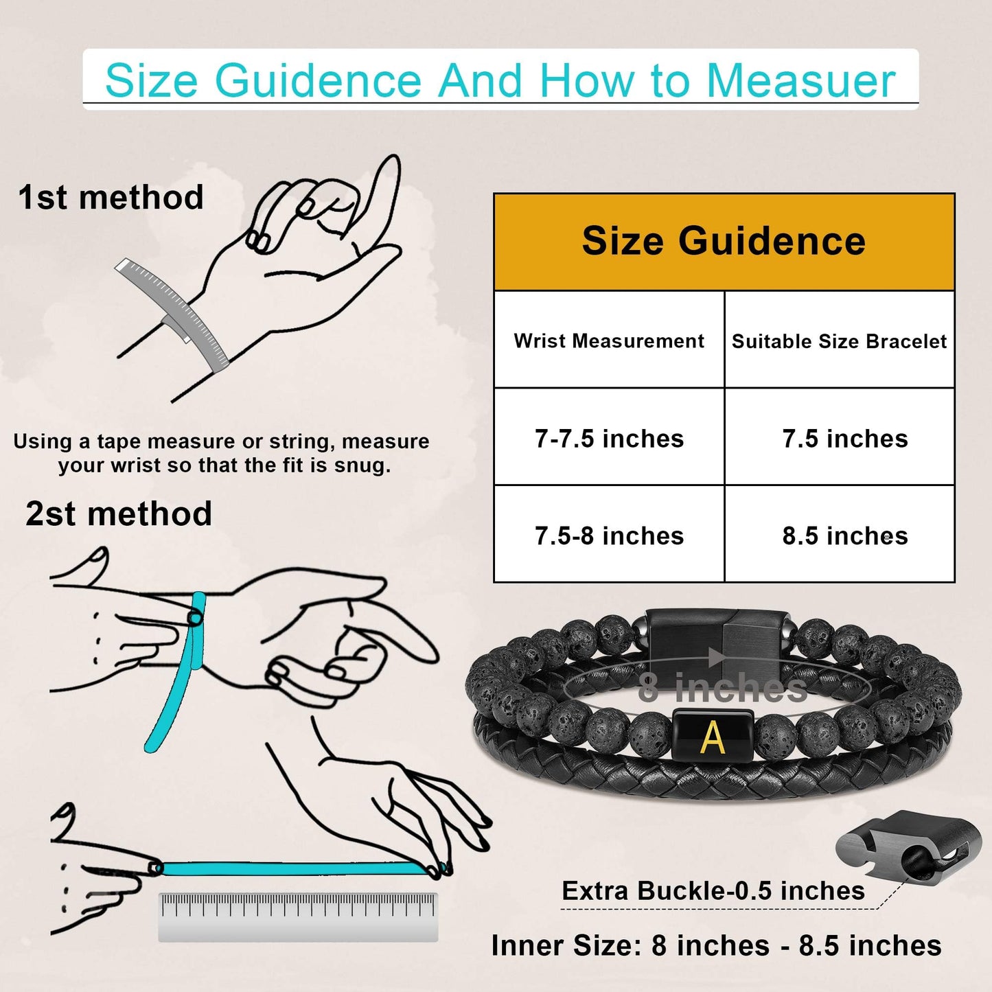 Bracelets for Men - Men Gifts Lava Rock Bead Magnetic Clasp Black Mens Leather Bracelet with Initial Black Mens Leather Bracelets Initial X Bracelet for Men's Jewelry Men's Gifts for Dad Husband Him