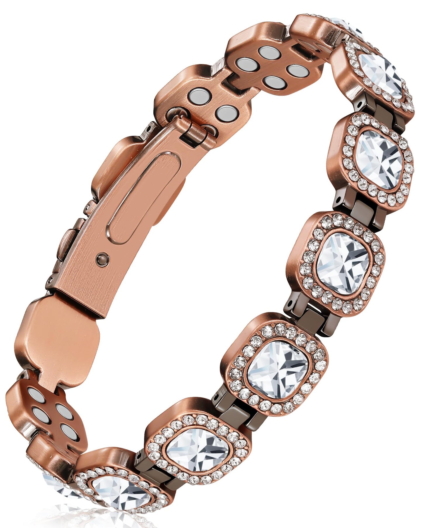 Feraco Copper Bracelets for Women, 4X Ultra Strength Magnetic Bracelet with 3800 Gauss Neodymium Magnets & Sparkling Austrian Cut Crystals, Adjustable Pure Copper Jewelry Gift