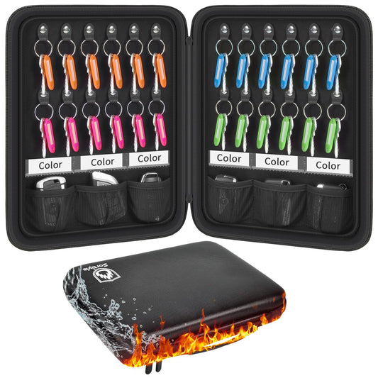 Sortivis Key Organizer Case, Fireproof & Waterproof Key Holder Storage Bag with 24pcs Keys Tags, Portable Zippered Key Box for Home, Office, Estate Sales, Hotel Executives (24 Keys Tags Included)