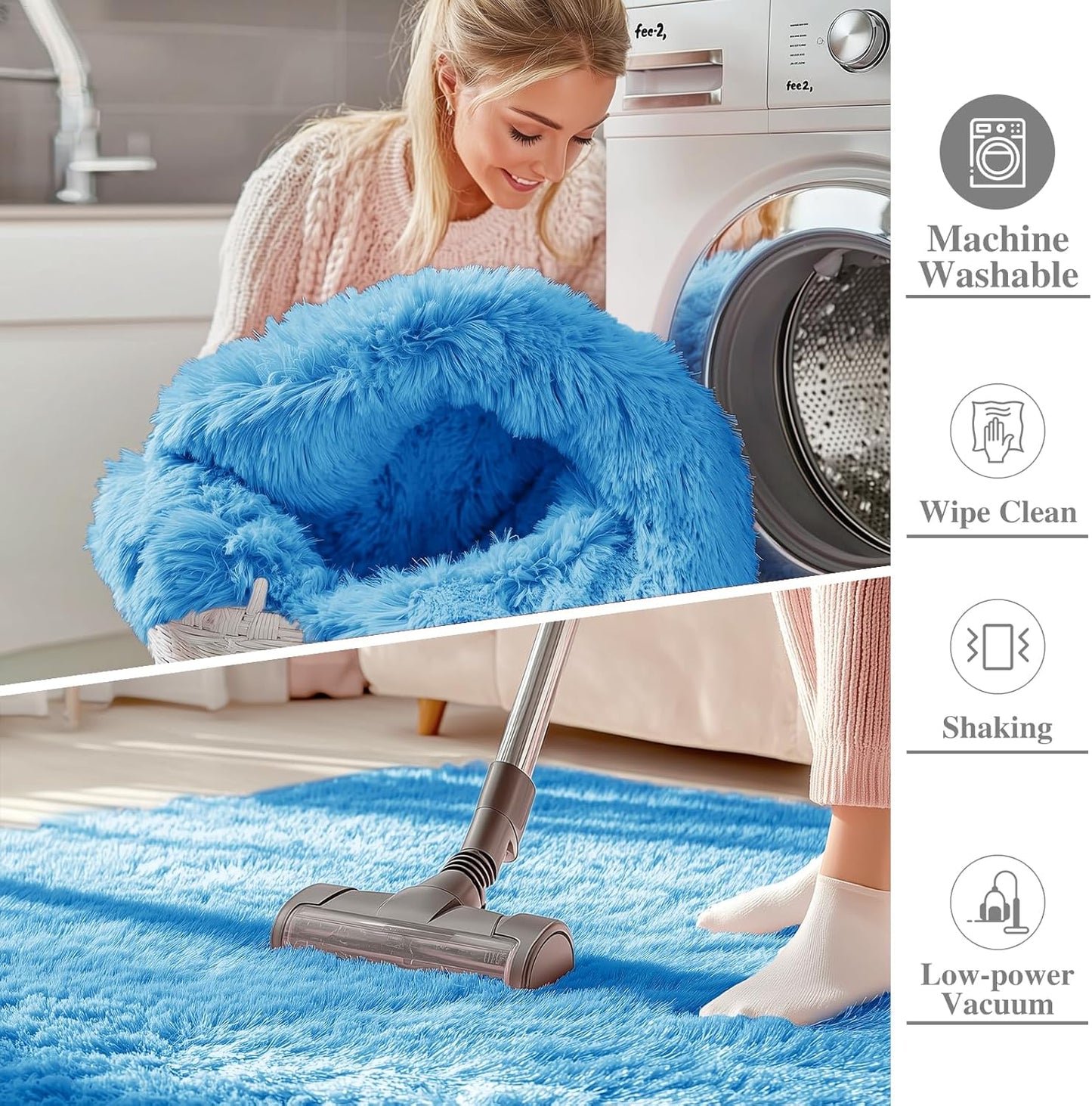 OLANLY Large Area Rug - Soft Fluffy Shaggy Carpet for Living Room & Bedroom | Bright Blue, 5x8 ft