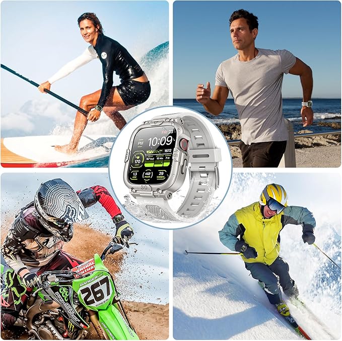 Dsytom Waterproof Case with Band Compatible for Apple Watch Band 46mm 45mm 44mm 42mm(S11/10) 41mm 40mm for Men,Rugged Smartwatch Strap with Built-in Tempered Glass Screen Protector for iWatch Series 11/10/9/8/7/6/5/4/SE