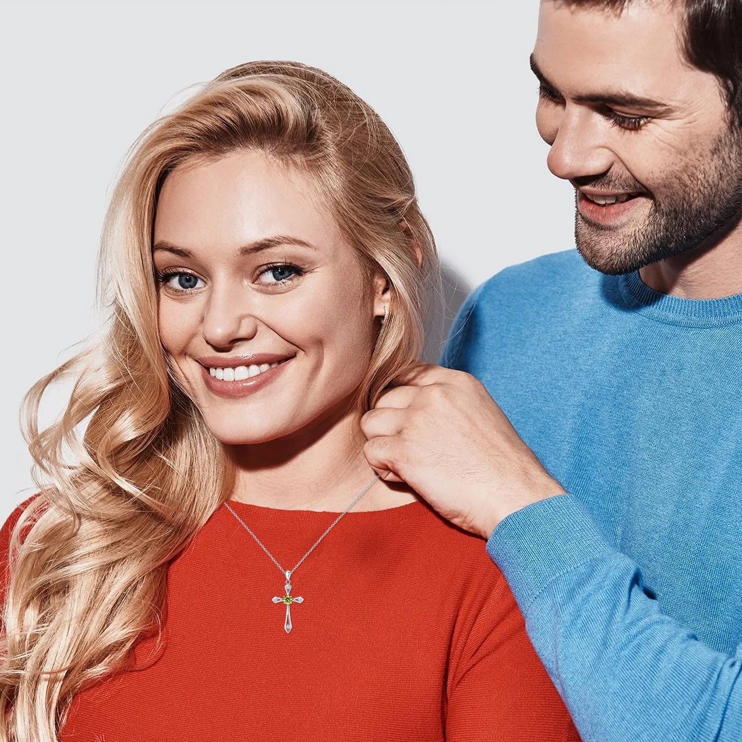 QUALISE Cross Necklace for Women,925 Sterling Silver August Birthstone Necklace Cross Pendant 5A CZ 12 Birth Months Birthstone Fine Jewelry Birthday Gifts for Her Wife Mom