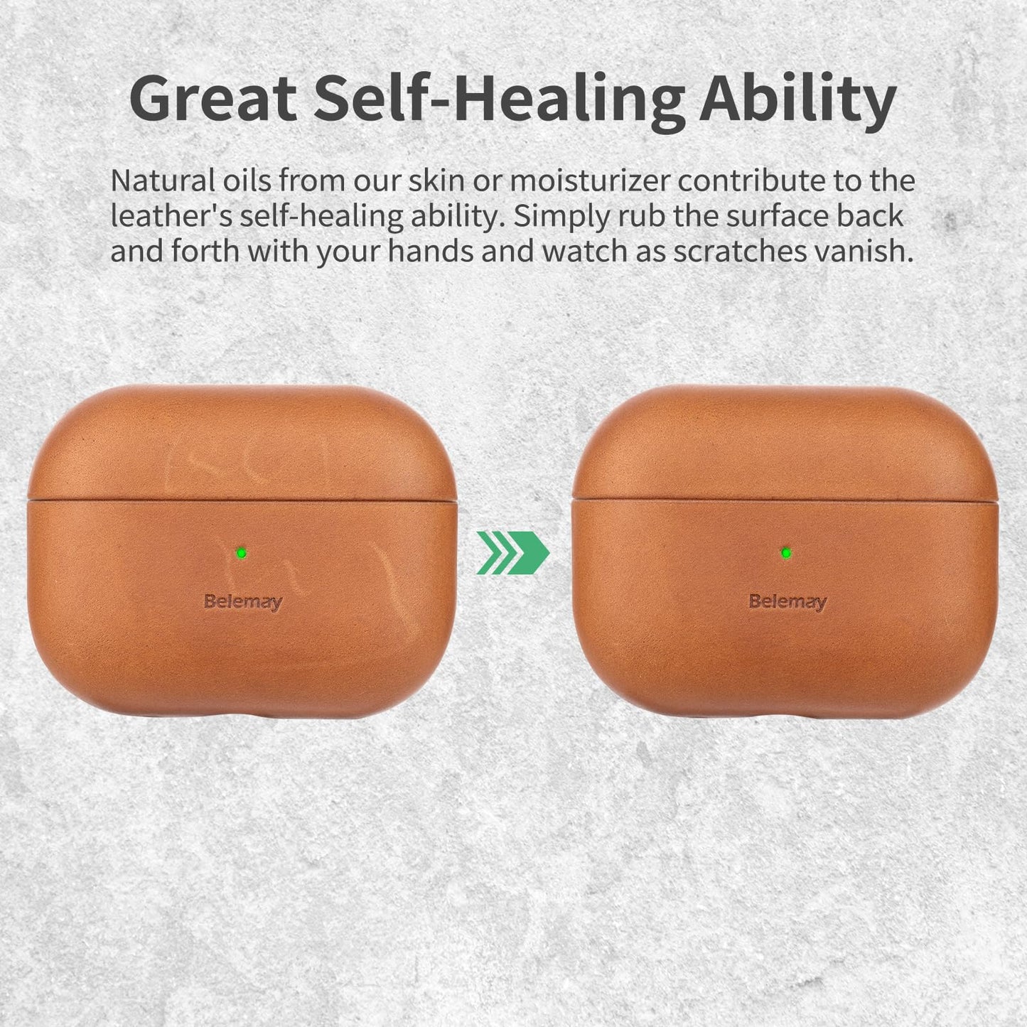 Belemay Handcrafted Crazy Horse Leather Case for AirPods Pro 3rd Gen (2025), Vintage Aesthetic, Two-Tone Effect, Unique Patina, Compatible with MagSafe, Compatible with Airpods Pro 3, Pine Green