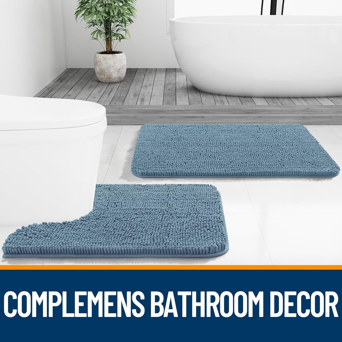 OLANLY Bathroom Rugs - Extra Soft Chenille Bath Mats | Quick-Dry, Machine Washable, 36x24, Airy Blue