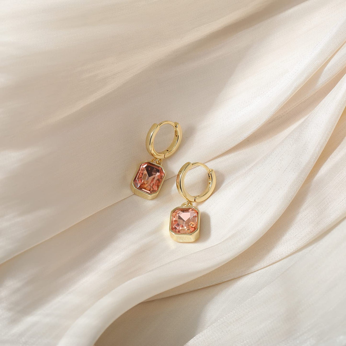 Birthstone Crystal Dangle Drop Earrings, 18K Gold Plated Huggie Hoop Hypoallergenic Earring Jewelry Gifts for Women (Light Topaz)