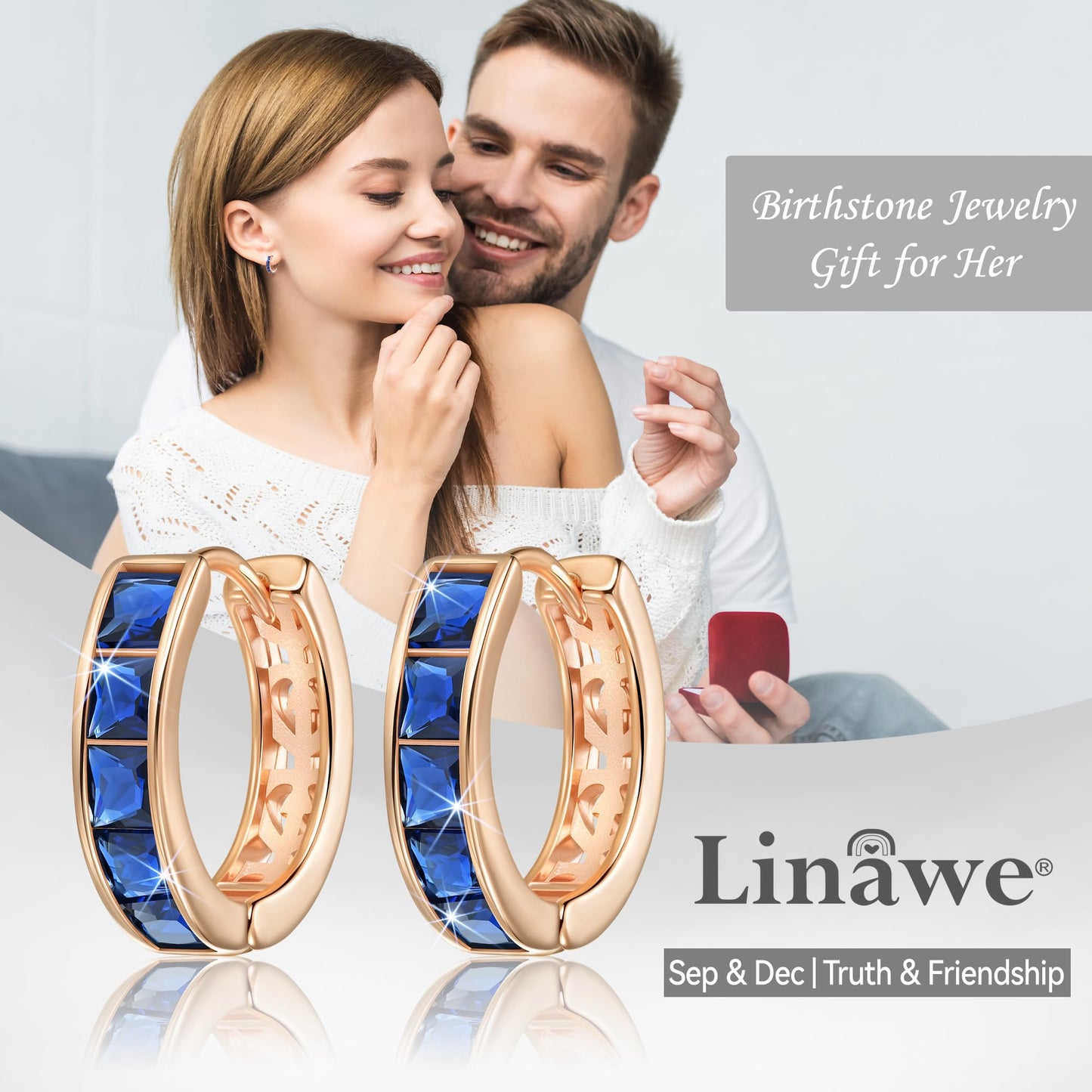 Linawe Small Hoop Earrings for Women Trendy, Blue Cubic Zirconia Huggie Earrings, Sapphire Imitation Diamond Rhinestone Piercing Jewelry Rose Gold Cuff Cartilage Earrings, Mini Chunky Tiny