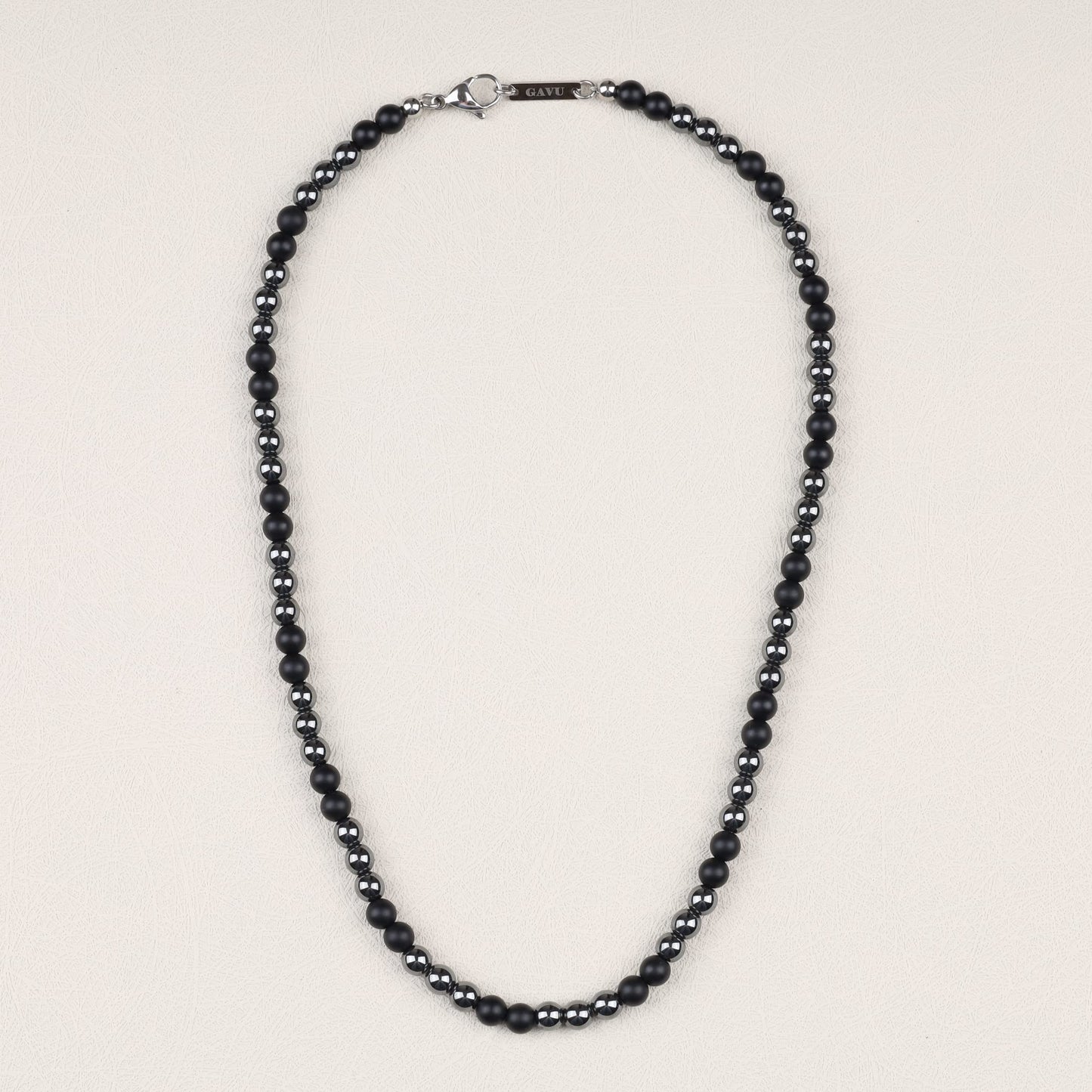GAVU Hematite Matte Onyx Beaded Crystal Necklace for Men 20"