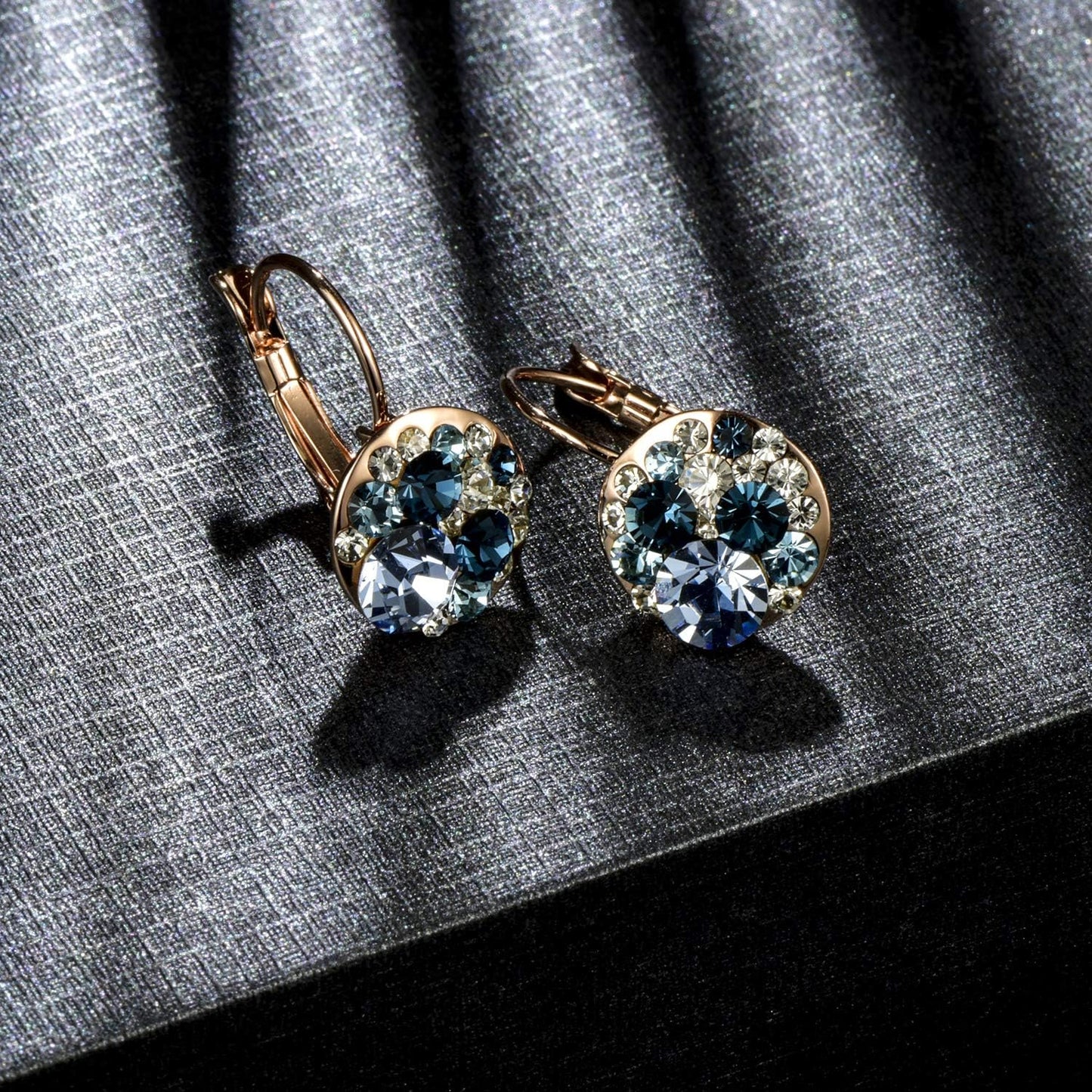 Multicolored Austrian Crystal Drop Earrings for Women 14K Gold Plated Hypoallergenic Leverback Dangle Earrings