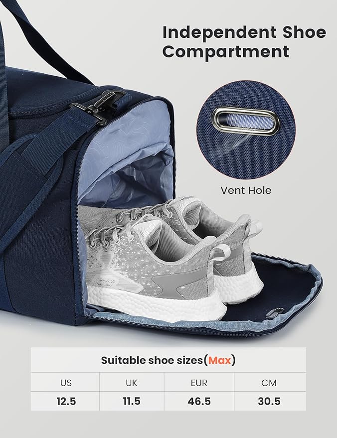 SKYSPER Gym Bag Men Women - 40L Sports Bag Duffle Backpack with Shoe Compartment Wet Pocket for Fitness,Sport,Travel & Workout(Navyblue)