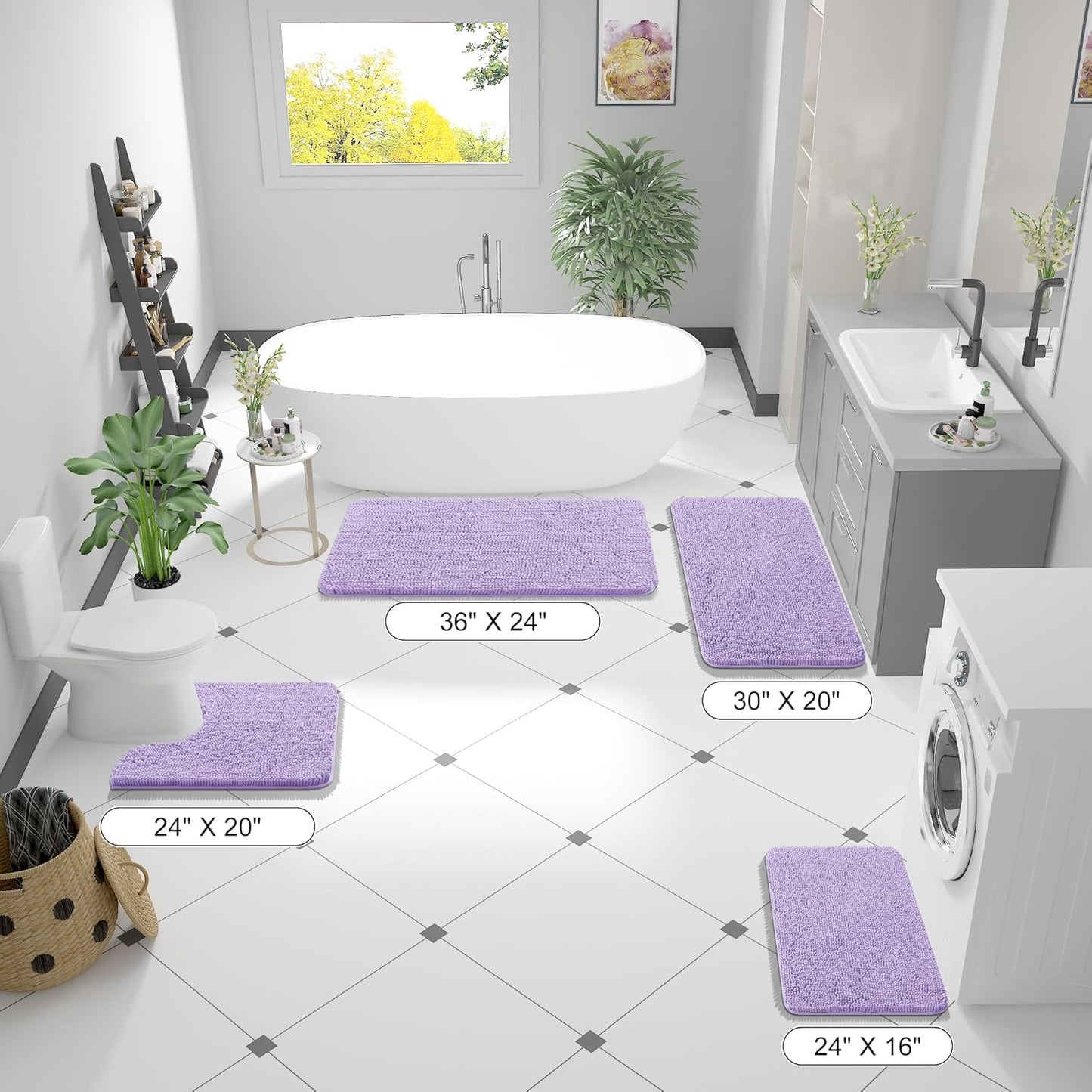 OLANLY Bath Rugs - Extra Soft Chenille with Rubber Backing | Quick Dry, Machine Washable, 30x20, Lavender