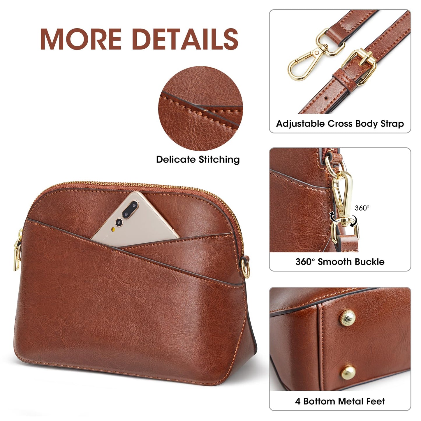 Kattee Small Leather Crossbody Bags for Women, Trendy Purses Handbags Shoulder Bag, Genuine Leather Cross Body Bag for Woman, Dark Brown