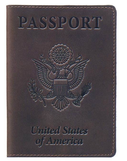 Shvigel US Leather Passport Book Cover - Thin American Travel Passport Holder - Premium International USA Passport Protector Case for Women Men (Brown Vintage New)