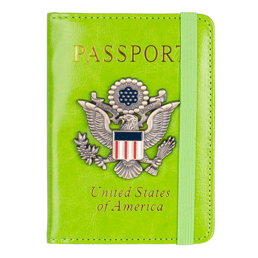 TOURSUIT RFID Blocking Passport Holder for Women Men, Leather Passport Travel Wallet with 3D Metal Badge, Travel Document Holder Cover Accessories (Green)
