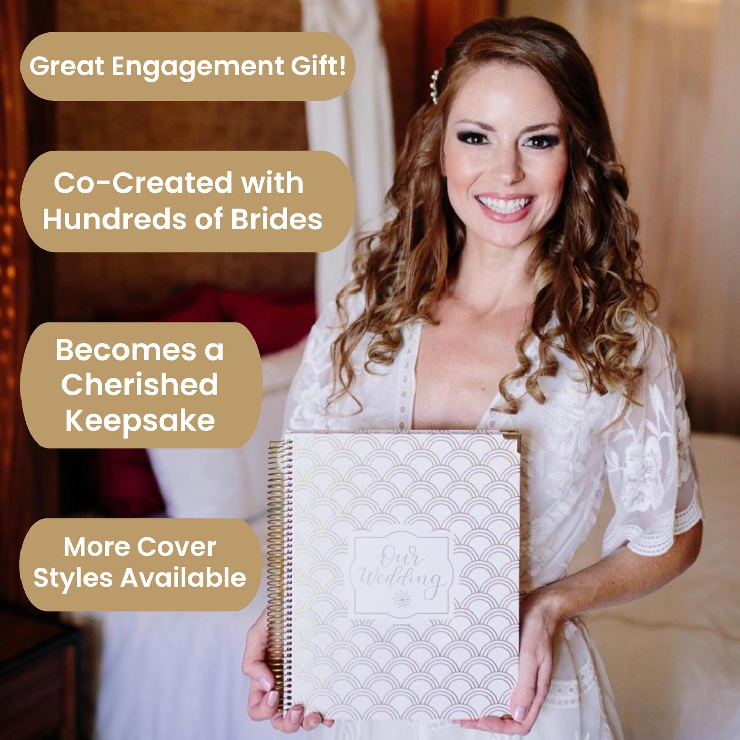 bloom daily planners Hard Cover Wedding Day Planner & Organizer (Undated) - 9" x 11" - Gold Floral
