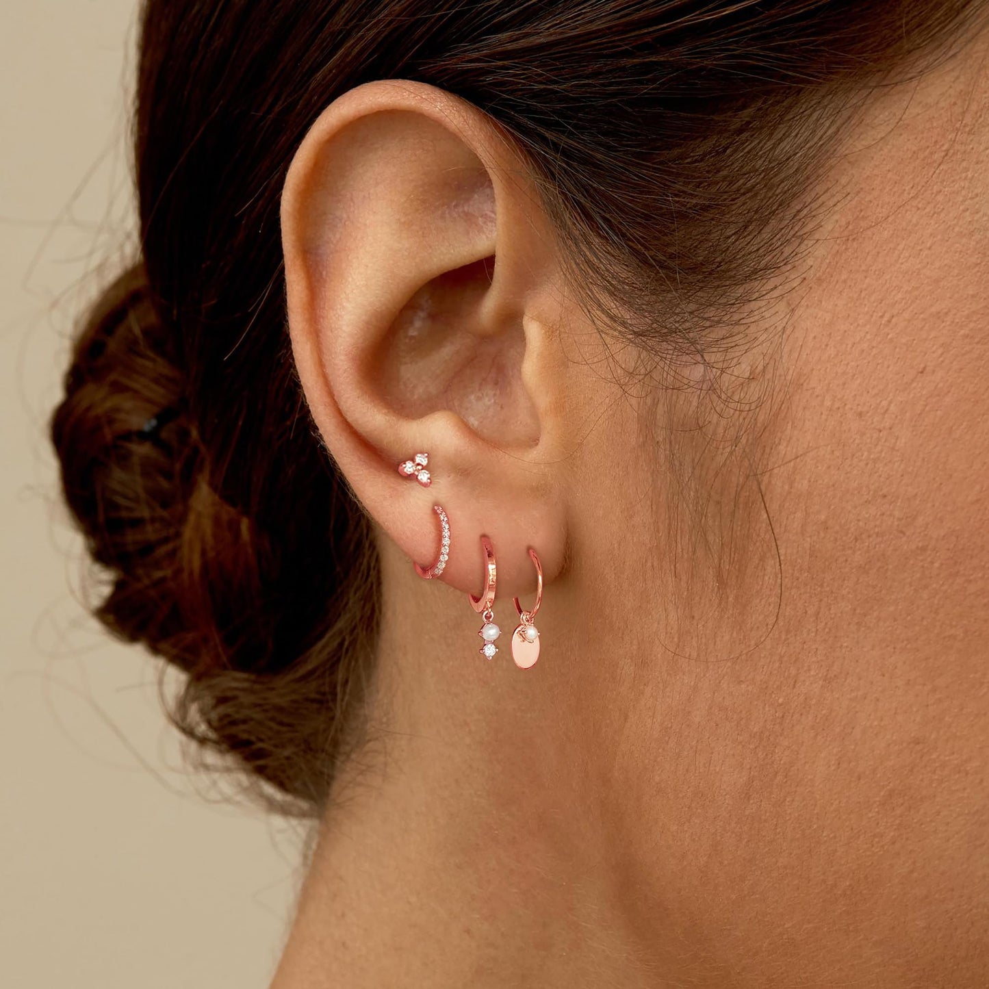 SELFROSE Rose Gold Earrings Set,Dainty Huggie Earrings Stack Hypoallergenic Rose Gold Earrings For Women Trendy Simple Prom Dangle Drop Earring Rose Jewelry Fashion Womens Earring Accessories