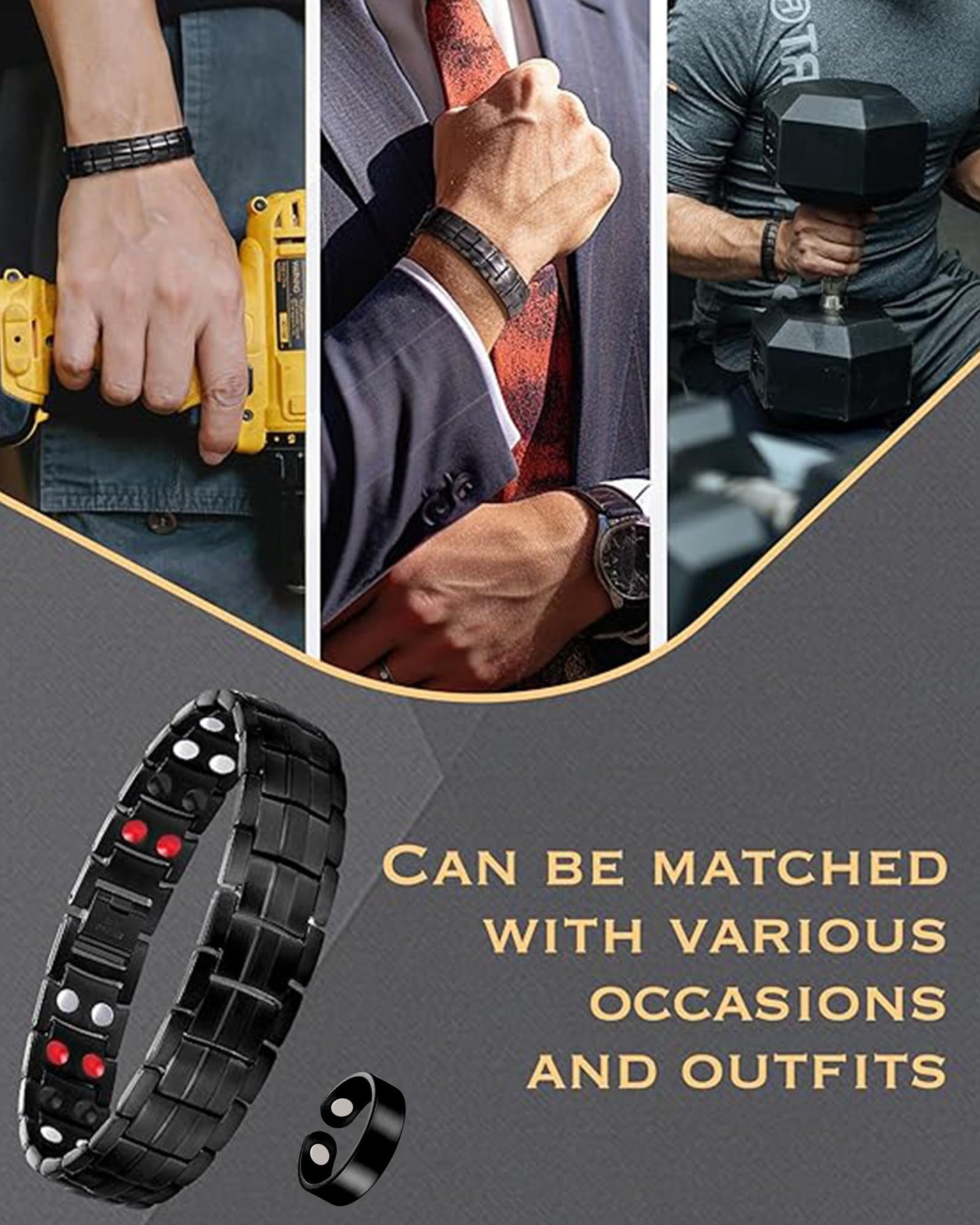 Feraco Mens Magnetic Therapy Bracelets Titanium Steel Bracelet with Double Row 4 Elements Magnets,Men's Jewelry for Anniversary Father's Day