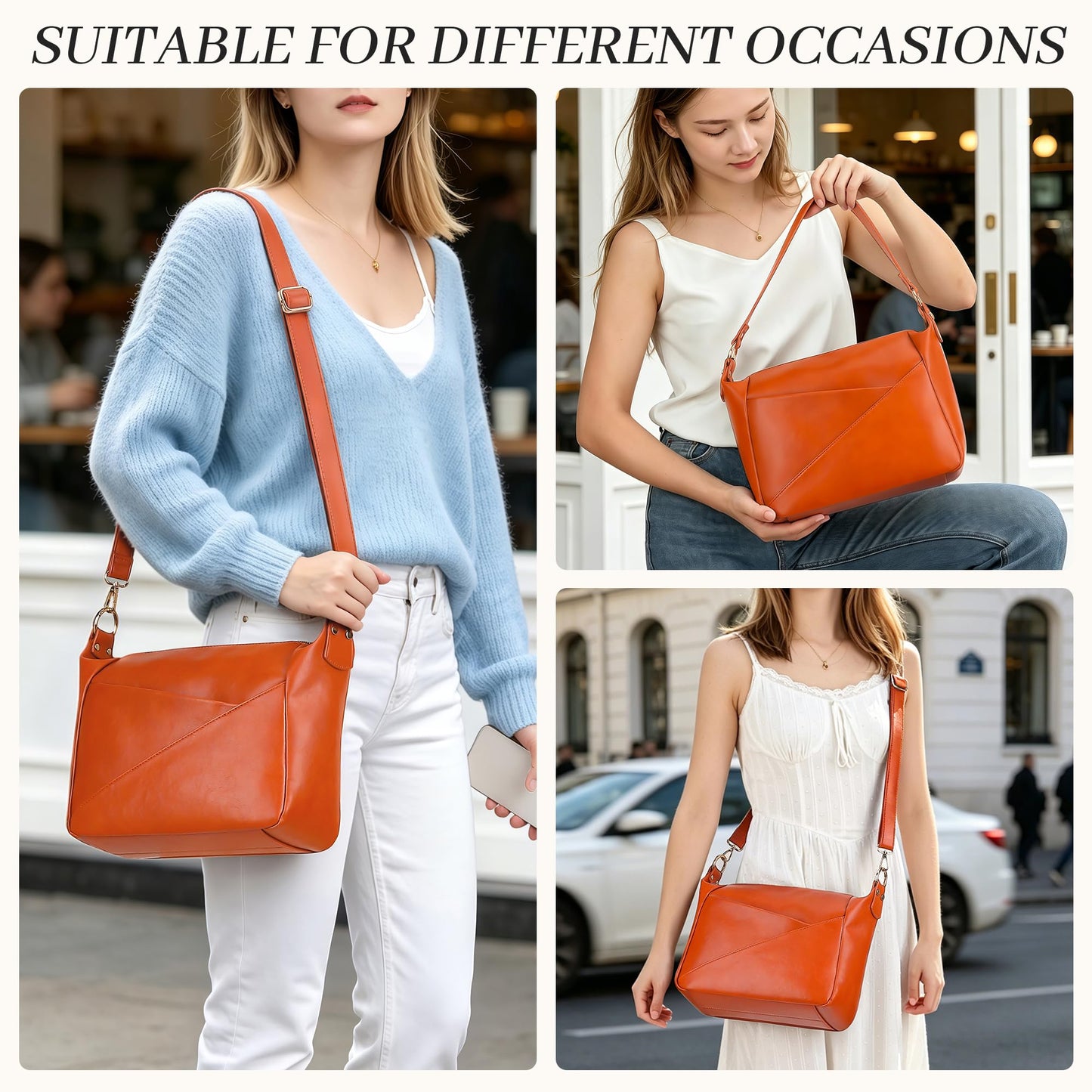 KOGTLA Crossbody Purses for Women with Adjustable Strap, Ladies Medium Vegan Leather Shoulder Bags, Hobo Handbags Sunny Orange