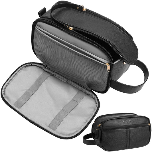 Celvetch PU Leather Toiletry Bag for Men, Water Resistant Travel Toiletry Organizer for grooming, Shaving Bag for Toiletries Accessories, Bathroom Essentials - Black