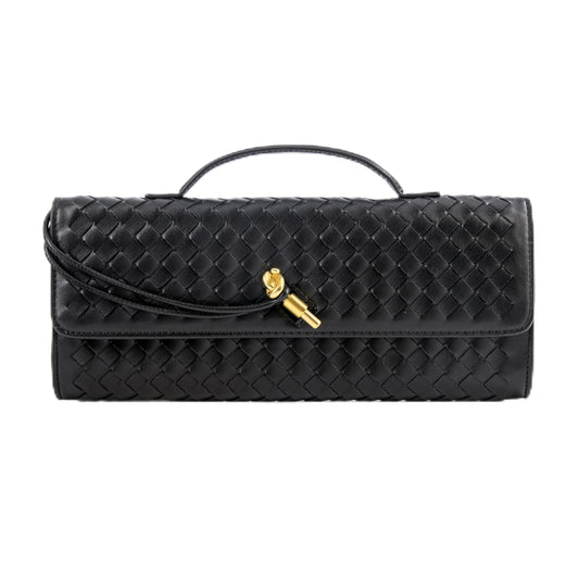 HDDNB Woven Clutch Purses for Women Leather Evening Bag Adjustable Crossbody Shoulder Handbag, Black