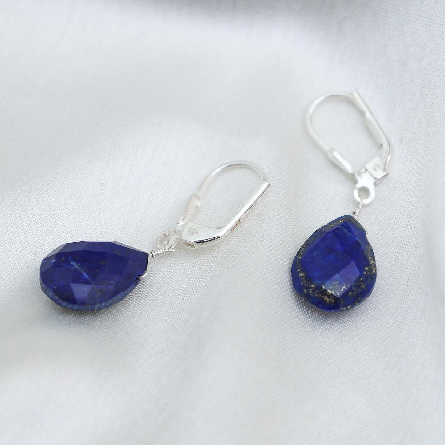 GEMINSPIRE Lapis Lazuli Pear Shape Tear Drop Earrings Suspended with Sterling Silver Lever Back Hoop, Elegant Handmade Dangling Earrings For Women, September Birthstone Jewelry