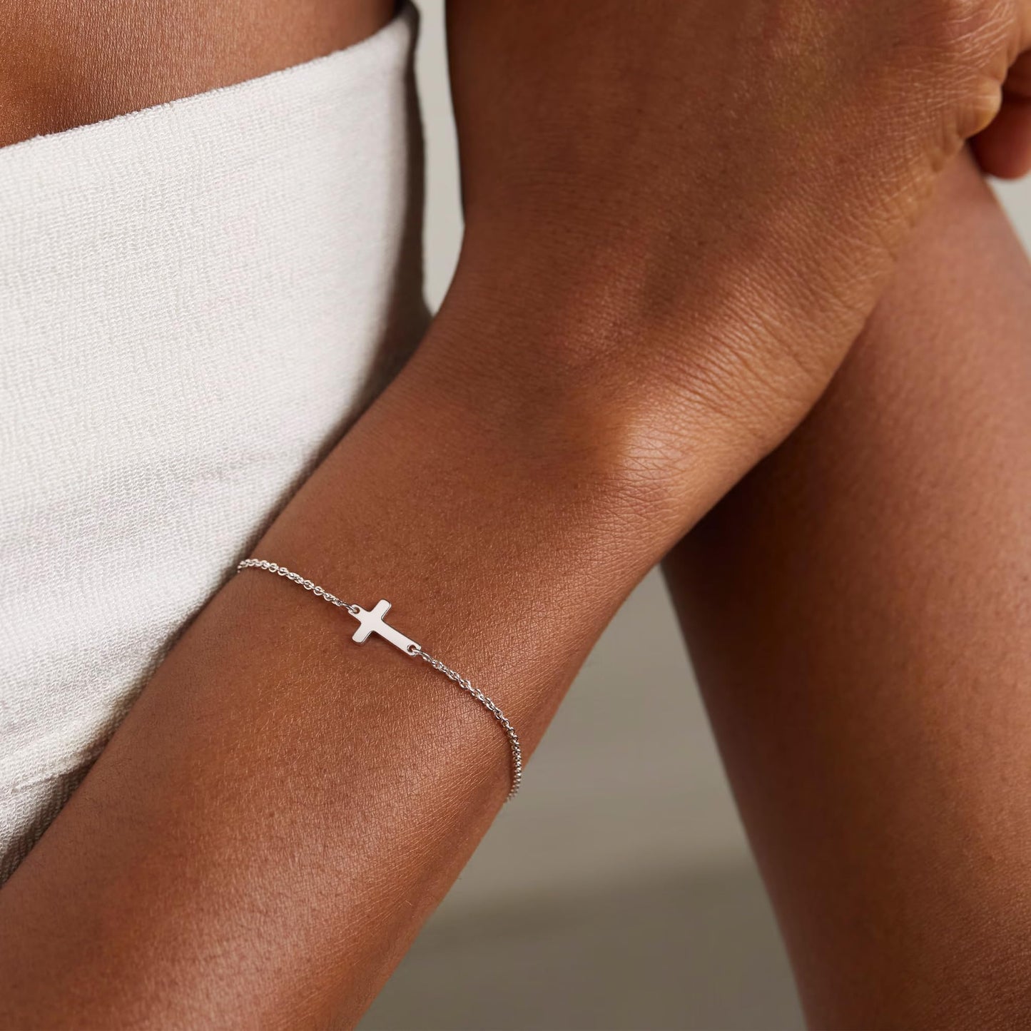 Tewiky Cross Bracelet for Women Dainty 14k Gold Plated Cubic Zirconia Cute Tiny Bracelet Confirmation Gifts for Women