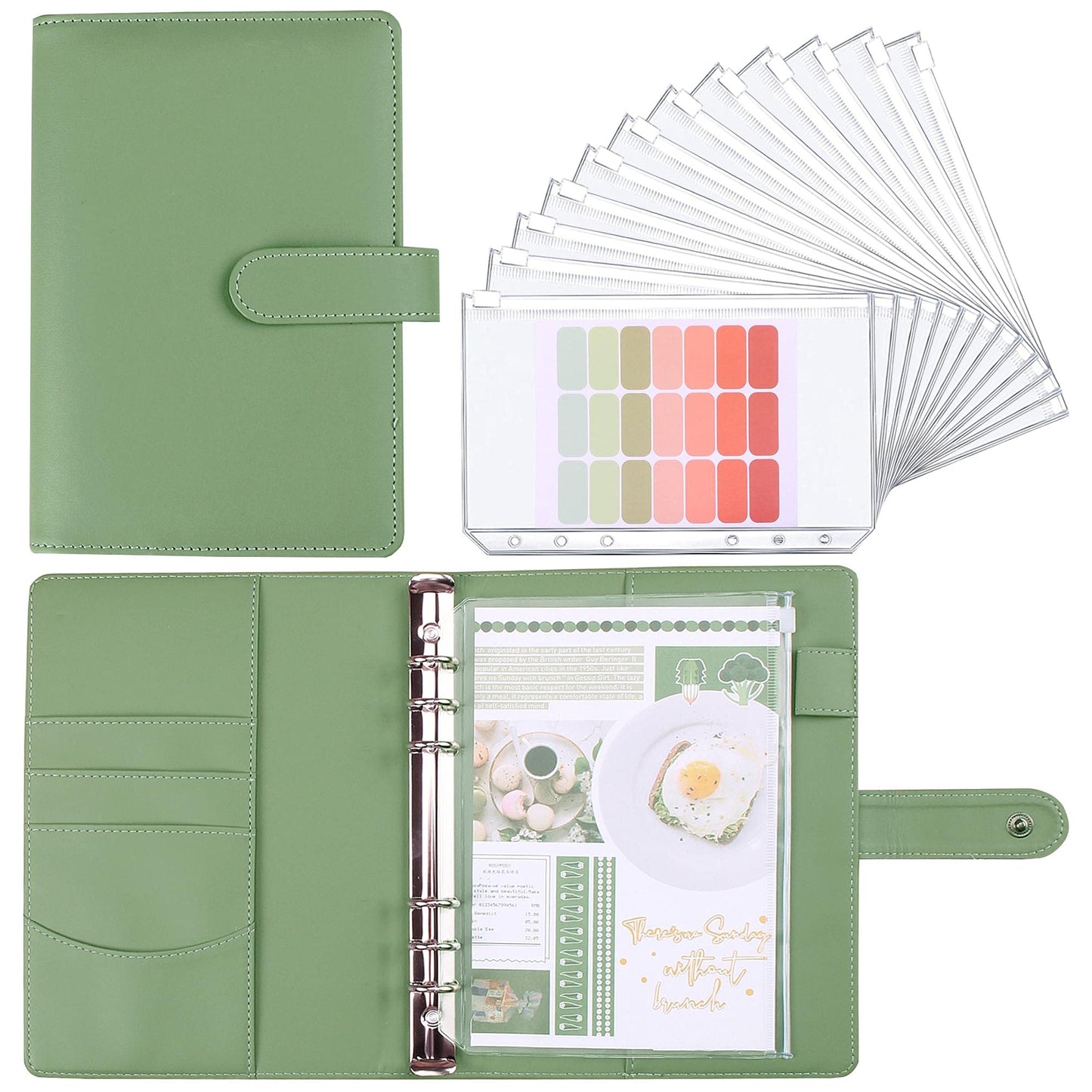 LXWHYP Money Saving Binder, Savings Challenges Book with for Cash Envelopes, 12pcs Zipper Envelopes A5 Budget Binder, Budget Planner for Managing Budgets and Saving Money -(Green-9.2IN)
