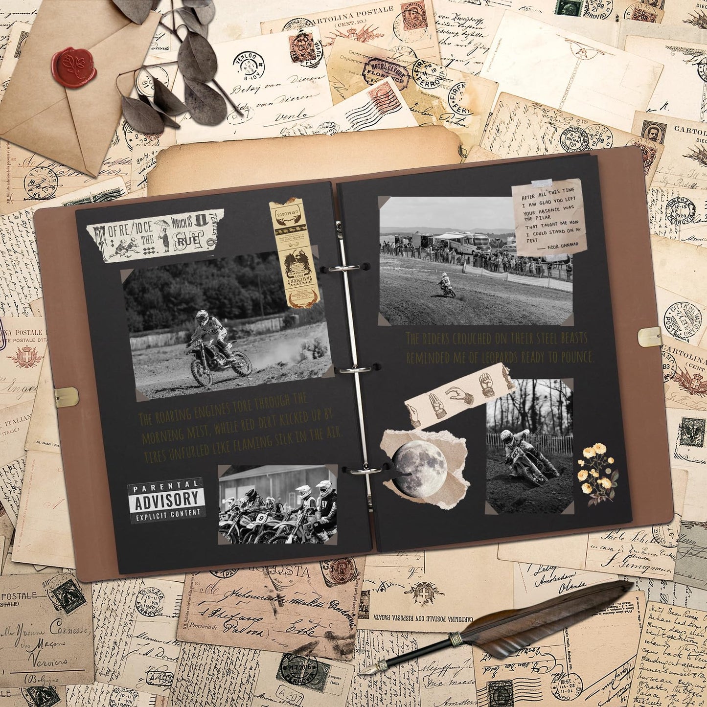 Vienrose Photo Album Scrapbook Kit, 3 Ring Faux Leather Cover DIY Memory Book Kraft Paper with 30 Sheets 60 Pages, Vintage Scrapbooking Supplies Set for Wedding, Anniversary, Valentine Gifts, Black