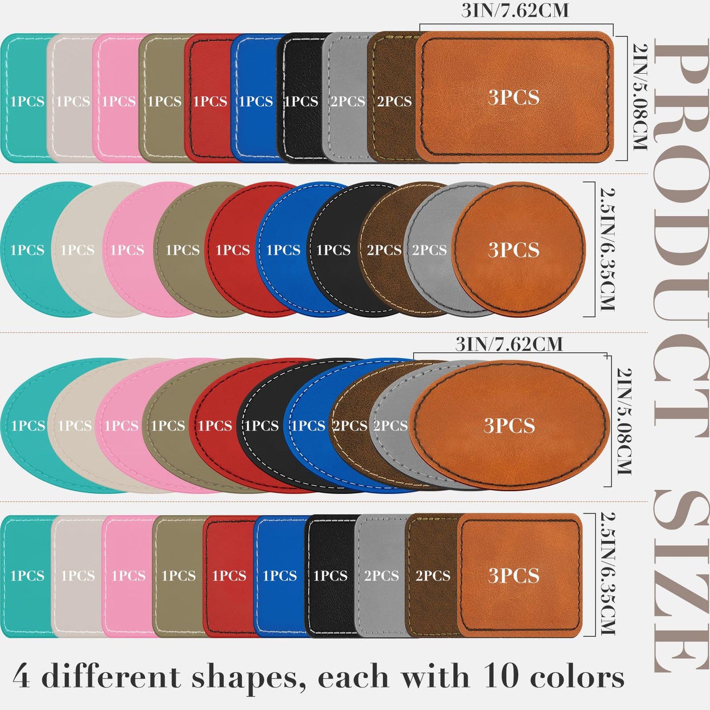 Dunzy 60 Pcs Blank Leatherette Hat Patches Laserable Leatherette Patch Iron on Heat Press with Adhesive Leather Patches for Hats Clothes Repair(Colorful,3 x 2 Inches)