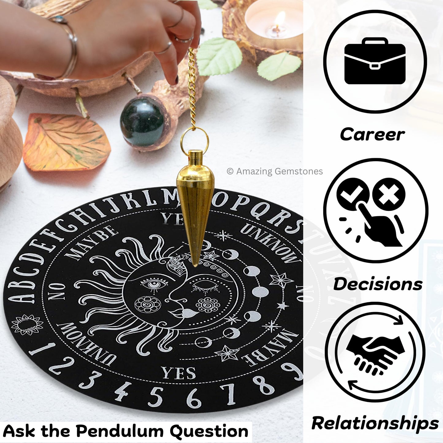 Amazing Gemstone Healing Metal Pendulums for Divination, Gold Dome Cone Long Point Steel Copper Pendulum High Energy Pendulo de Bronce Pendulos de Mesa MP70