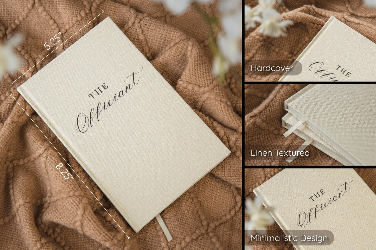 Wedding Officiant Book - Modern Cream Canvas Linen Printed Hardcover Notebook Journal Gift for Pastor Ministers Sermon Wedding Ceremony, 32 Pages, 140gsm Thick Lined Paper, 5.25 x 8.25" (Design 8)