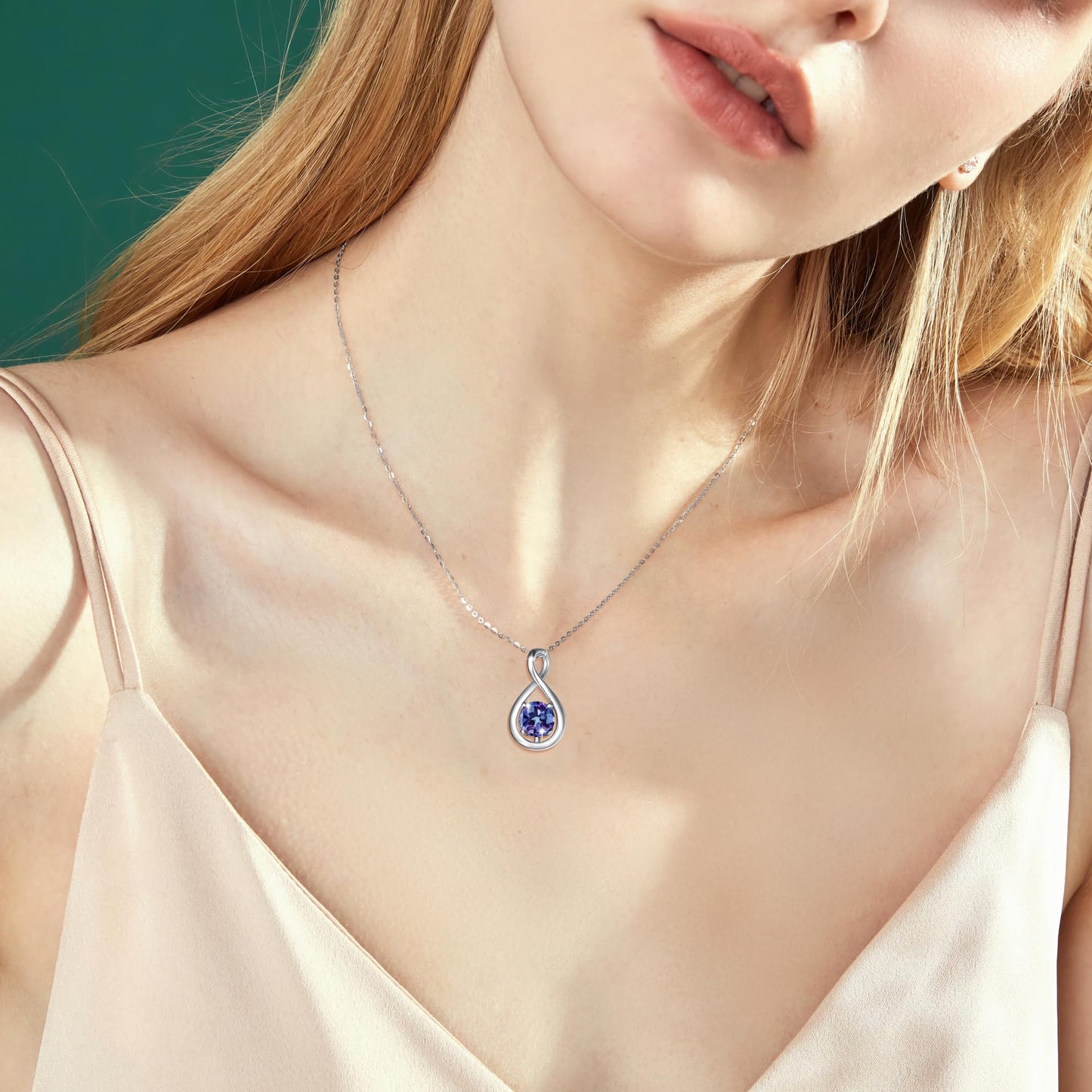 FANCIME Alexandrite Necklaces June Birthstone Necklace for Women, Sterling Silver Infinity Pendant Fine Jewelry Anniversary Birthday Mothers Day Gifts for Daughter