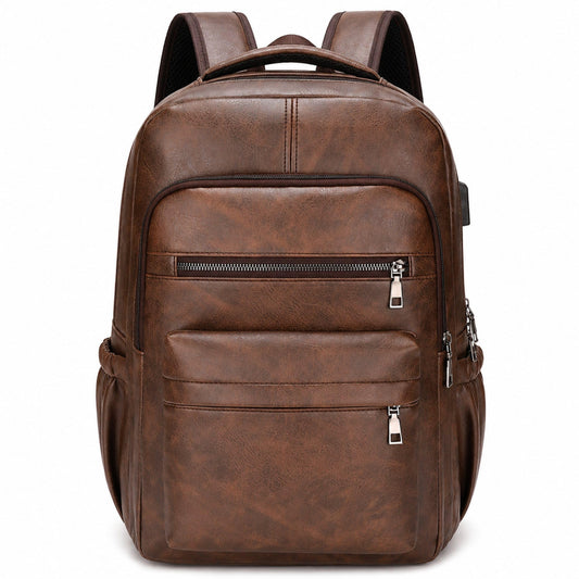SHENGLAICAI Vintage Leather Backpack for Men 16" Laptop Bag for work Casual Daypack Business Travel Rucksack Waterproof (Deep Brown)