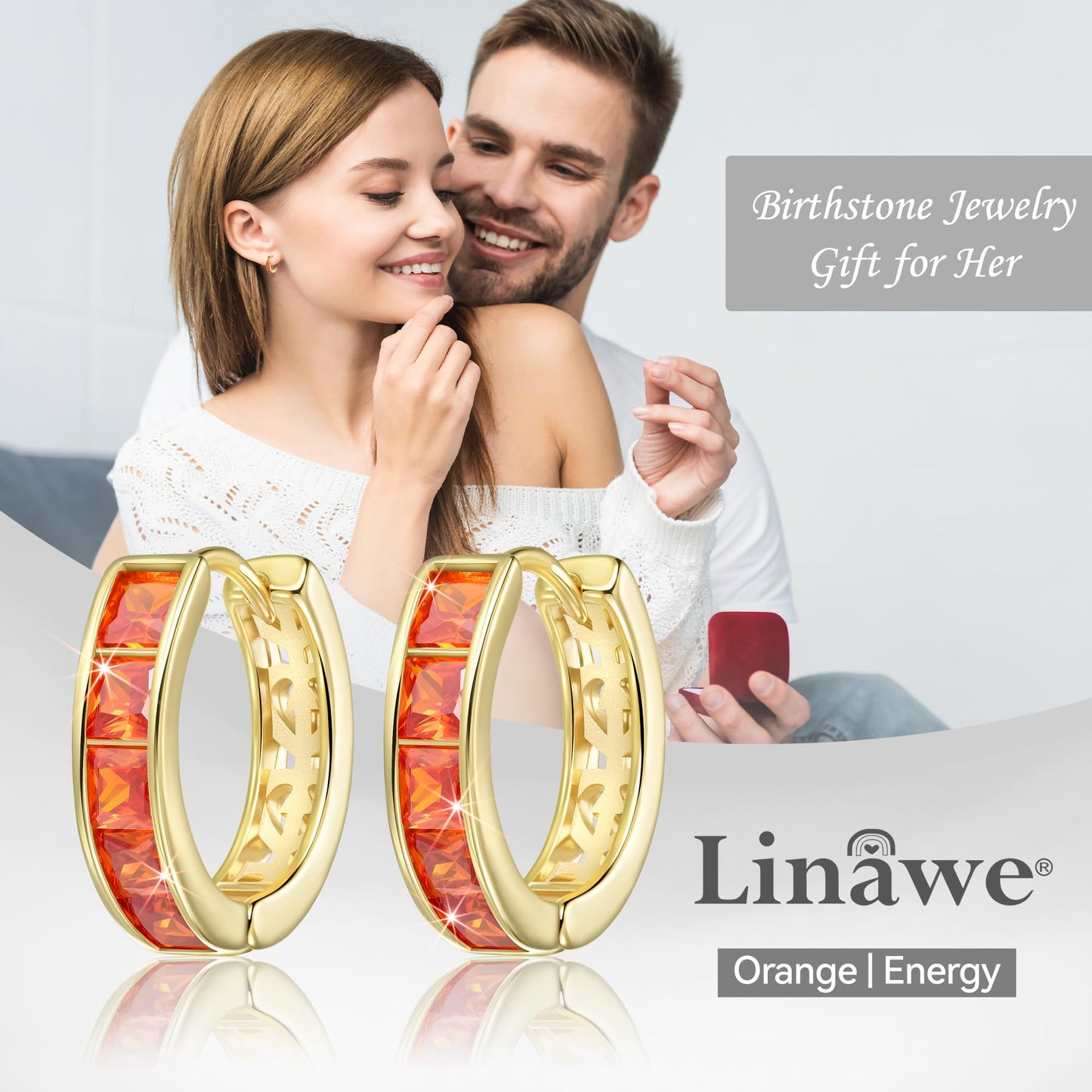 Linawe Gold Hoop Huggie Earrings for Women, Orange Cubic Zirconia Imitation Diamond Rhinestone Crystal Stud Earrings, Cartilage Helix Tragus Piercing Jewelry, Cute Dainty Small Hoops