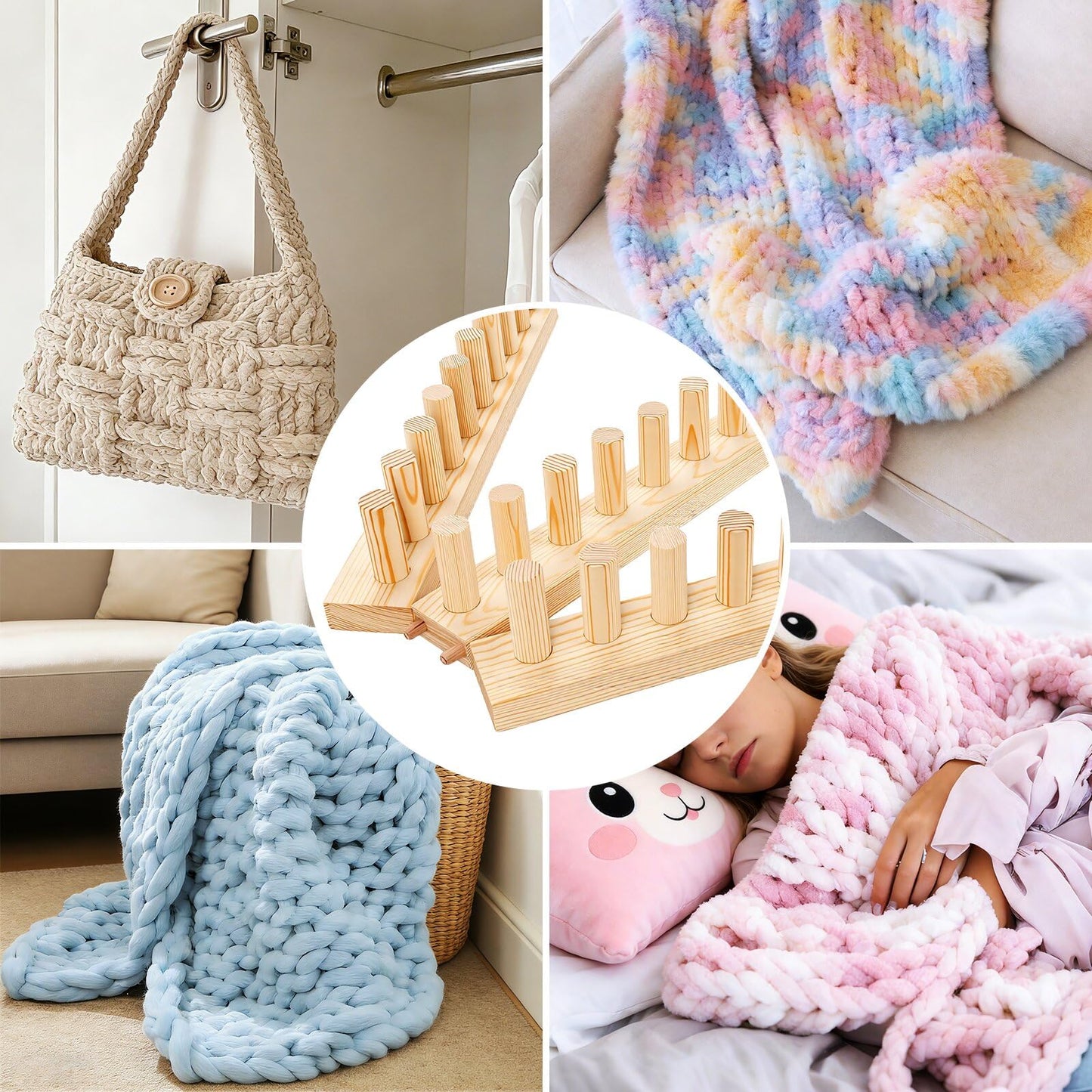 ARTACE 46" Chunky Blanket Loom, Large Adjustable Wooden Loom Frame, Hand Knitting Kit for Adults Beginners, DIY Chunky Throw Blanket Making Kit