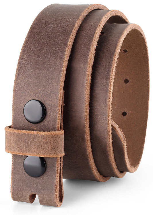 F&L CLASSIC Belt for Buckles 100% Full Grain One Piece Leather Belt, w/Snaps for Interchangeable Buckles,1.25" wide,vintage brown,1043,buff,Size 28