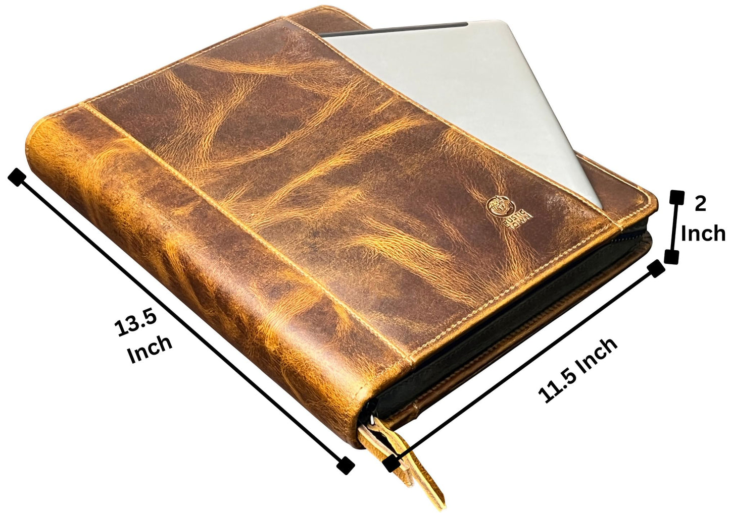 Leather Portfolio for Men - Full Grain Leather Padfolio Folder - Zipper Folio Documents Organizer - Professional Business Executive Gift for Men Women