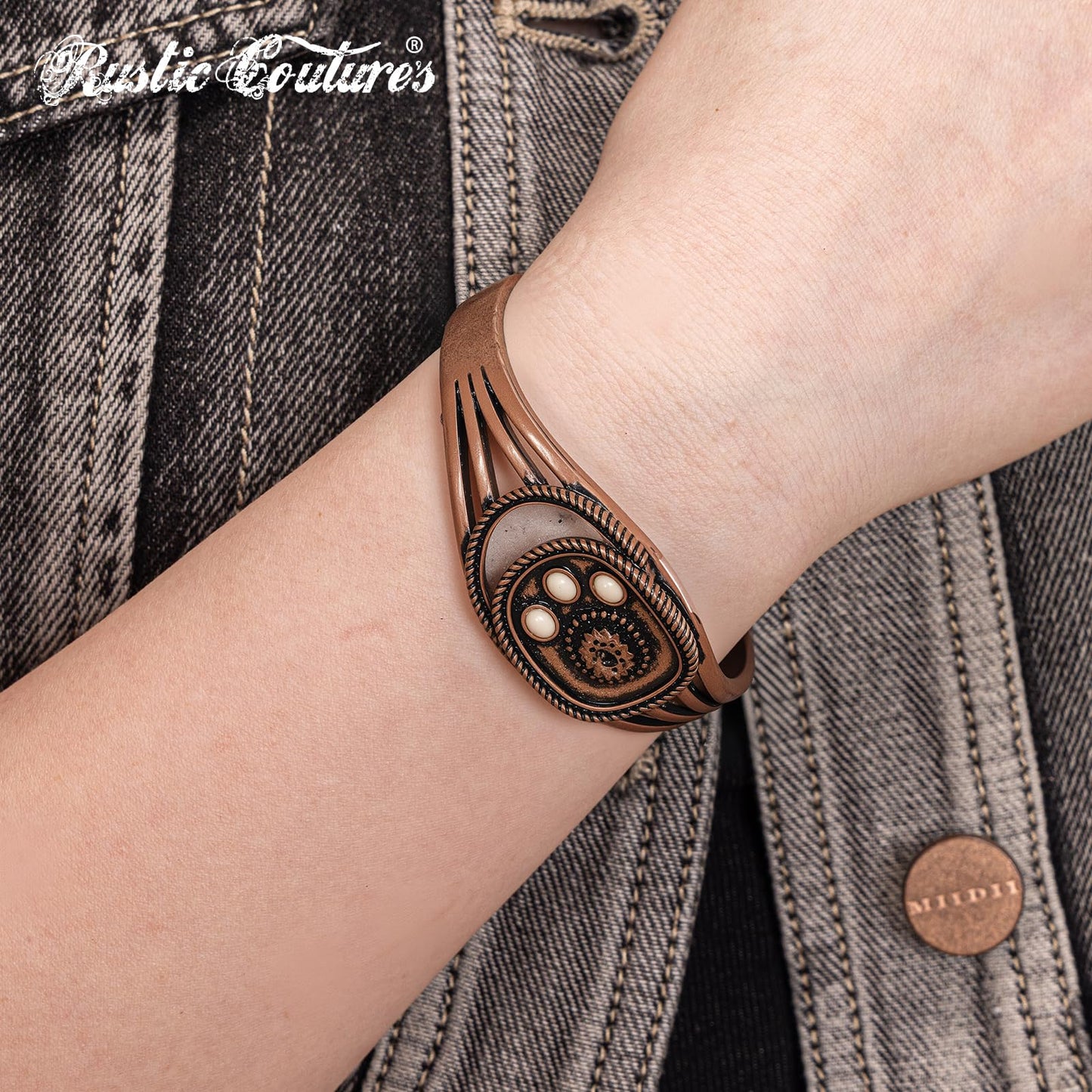Montana West Rustic Couture's Jewelry Western Turquoise Cuff Bangle Bracelet Bohemian Vintage Elastic for Women Cowgirl White RCW-02-110WH