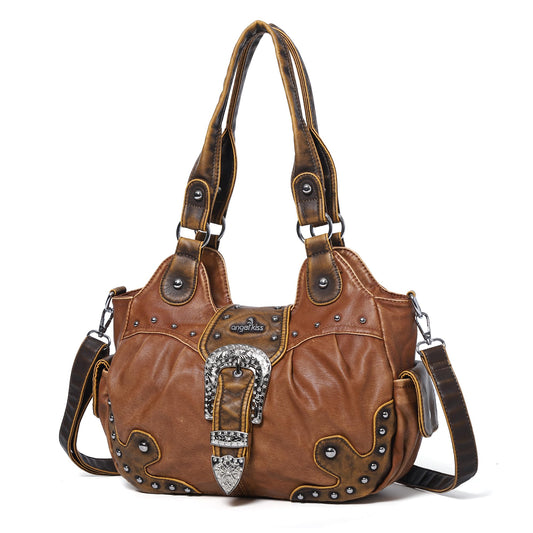Angel Kiss Hobo Bags for Women Vegan Leather Purses and Handbags Ladies Chic Shoulder Bags Crossbody Purses with Metal Studs