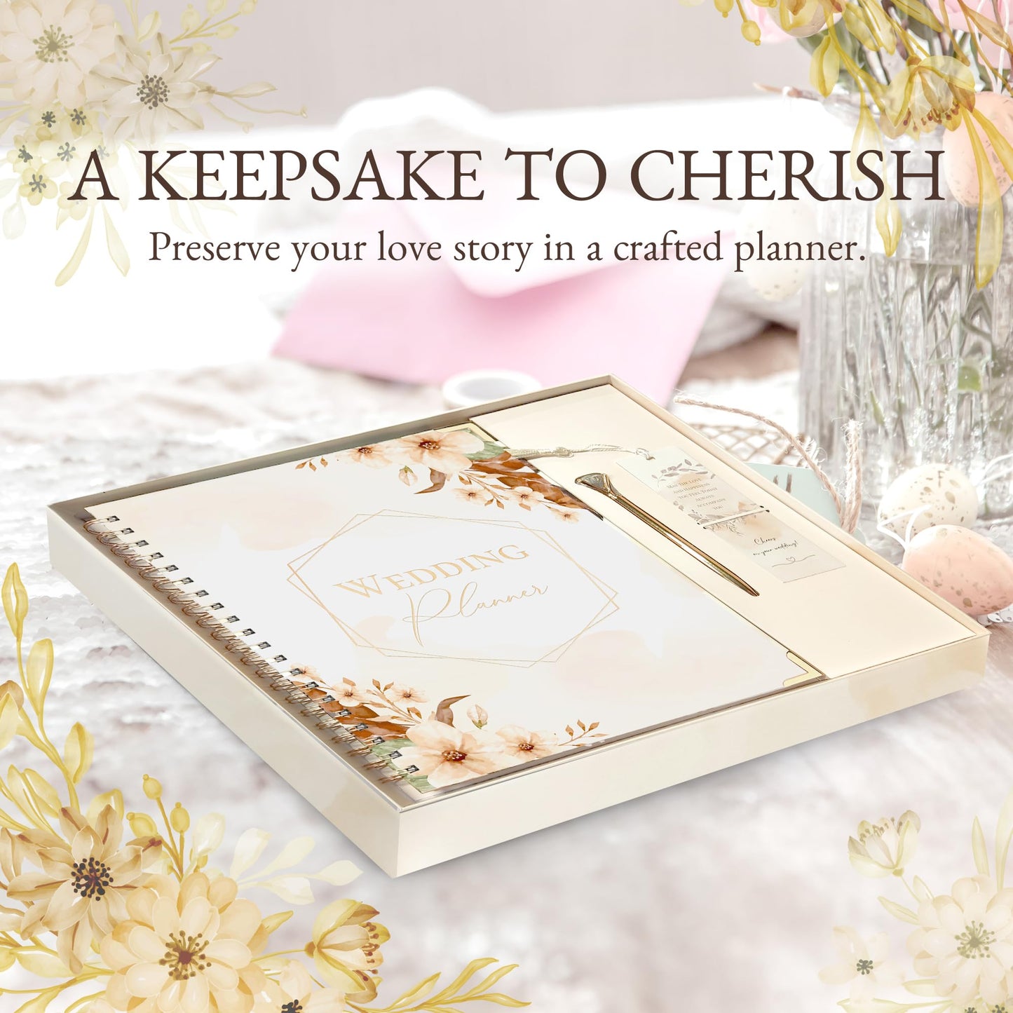Wedding Planner with Gift Box, Pen, and Small Card, Perfect Wedding Planner Book and Organizer, Wedding Planning Book and Organizer for Future Brides and Grooms, Wedding Binder, 9X11 inches